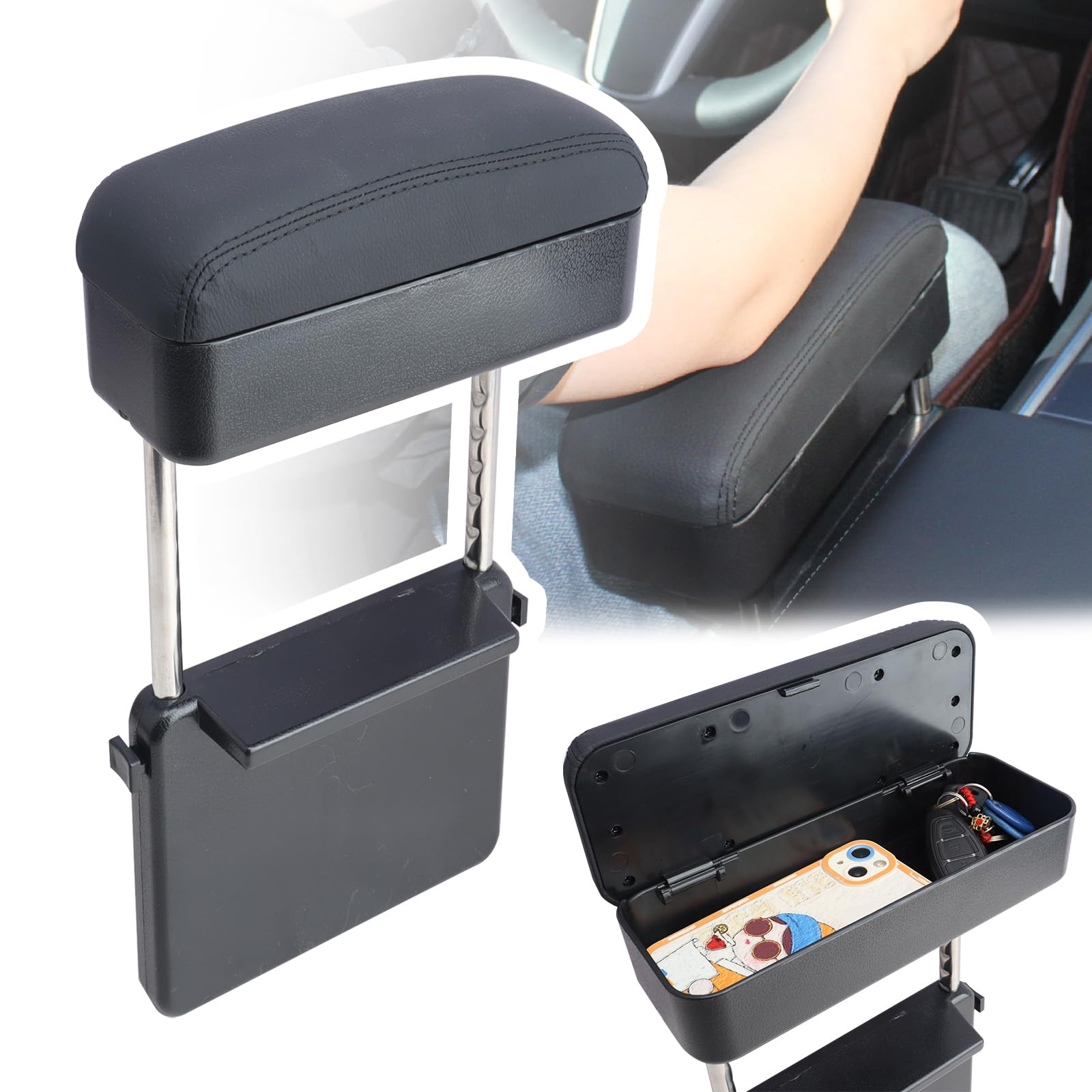 Car Armrest Storage Box Universal Armrest Extender Console Storage Case Center Armrest Adjustable Arm Relaxation Support Pad,Black