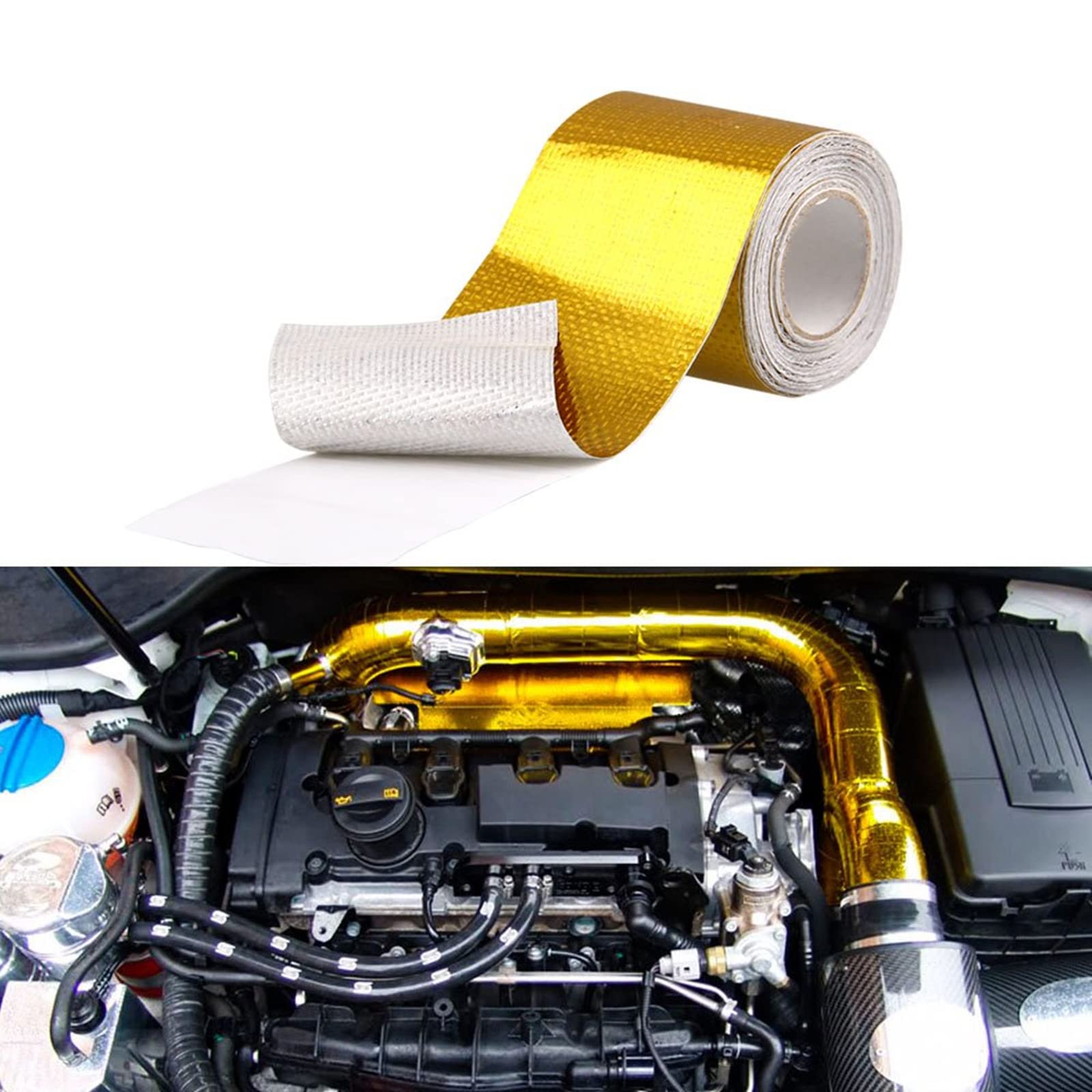 Sporacingrts 2' X 29.5 Feet (9M) Gold Adhesive Heat Shield Reflectivetape Wrap Roll Compatible With Car Intake Pipe, Engine Bay Etc.