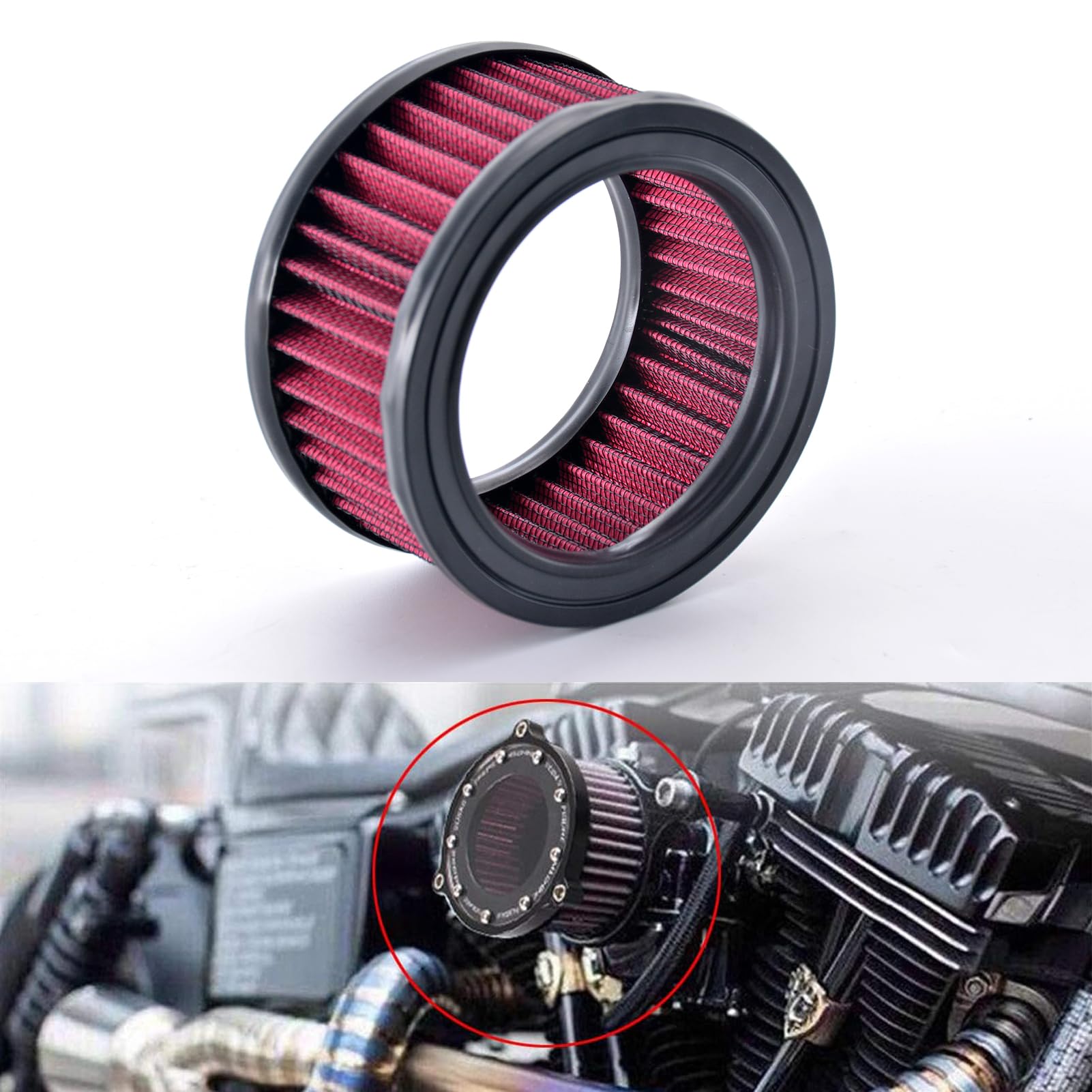 Natgic Motorcycle Air Cleaner Intake Moto Air Filter Replacement System Kit For Har Ley Sport Ster Xl883 Xl1200 X48 2004-2018,Red-Purple (Pack Of 1)