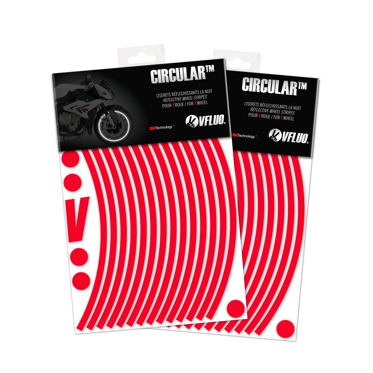 Vfluo - 2 X Motorcycle Reflective Wheel Stripes Kit, 2 Wheels Rim Stickers Pack, 3M Technology™ - High Lateral Visibility, Discreet And Design, Easy Installation