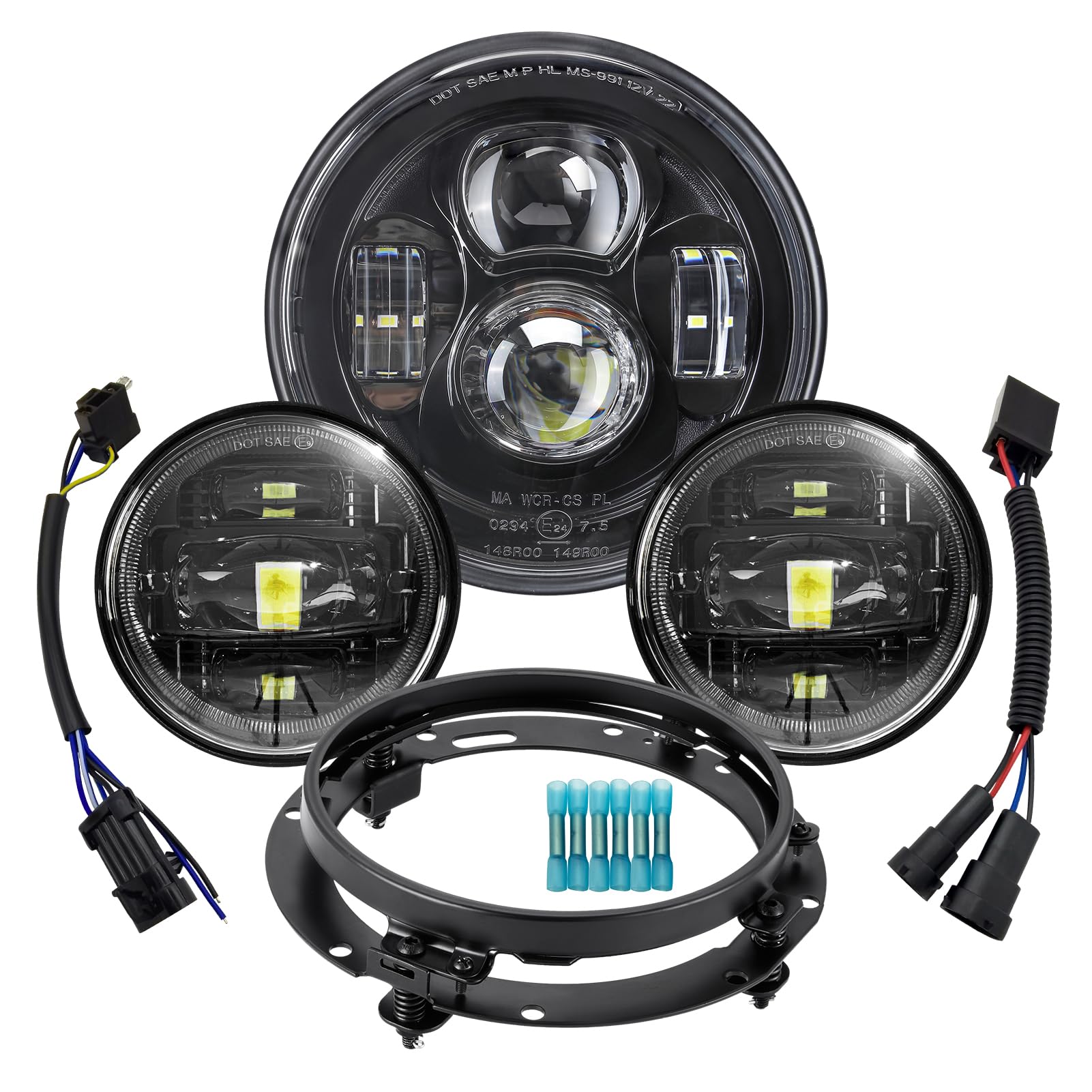 Toknome Black 7' Inch Led Headlight Fog Passing Lights Motorcycle Lamp Compatible With Harley Davidson Touring Road King Ultra Classic Electra Street Glide Tri Cvo Heritage Fat Boy Softail