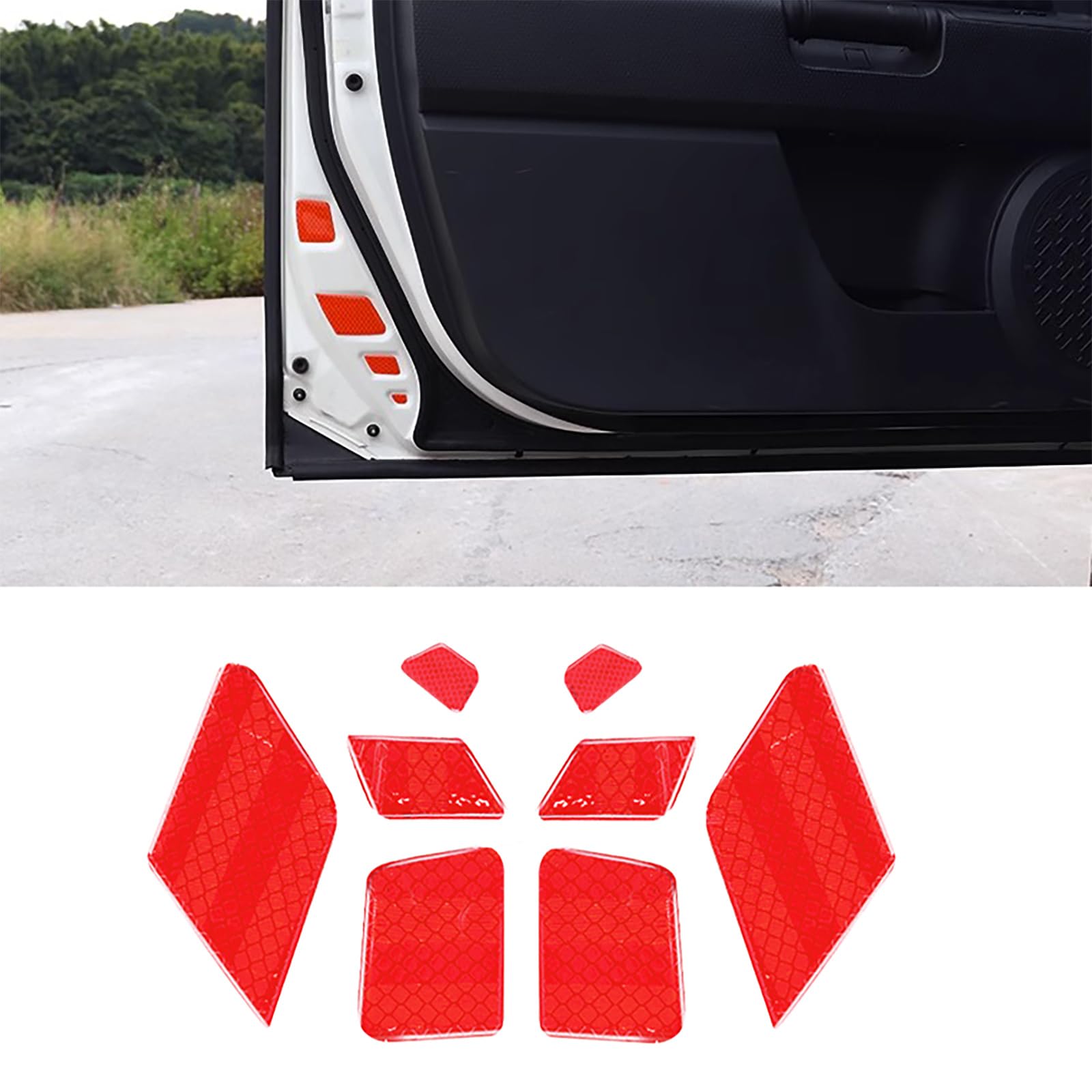 Aosseiye 8 Pcs Safety Warning Logos Anti-Collision Stickers For Toyota Fj Curiser, Car Door Reflective Safety Stickers, Car Anti-Scratch Decorative Protection Body Articles, Car Safety (Red)