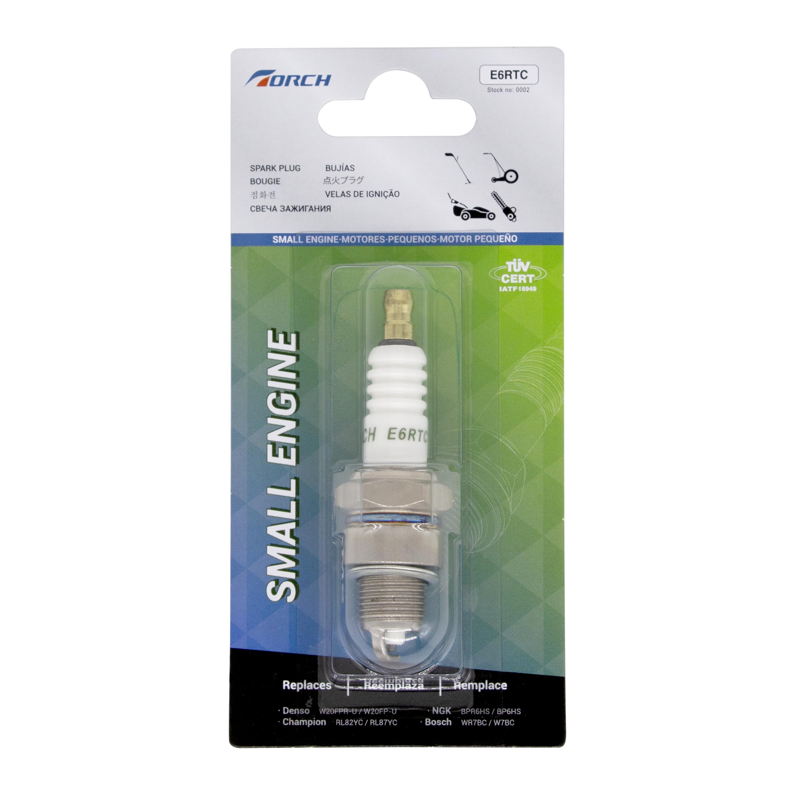 Torch E6Rtc Spark Plug Replace For Ngk Bpr6Hs Spark Plug, For Bosch Wr7Bc Spark Plug, For Champion Rl82Yc Spark Plug, For Denso Iwf20 W20Fpr-U Spark Plug, For Toro 418 119-1961 Spark Plug, Oem, Ea