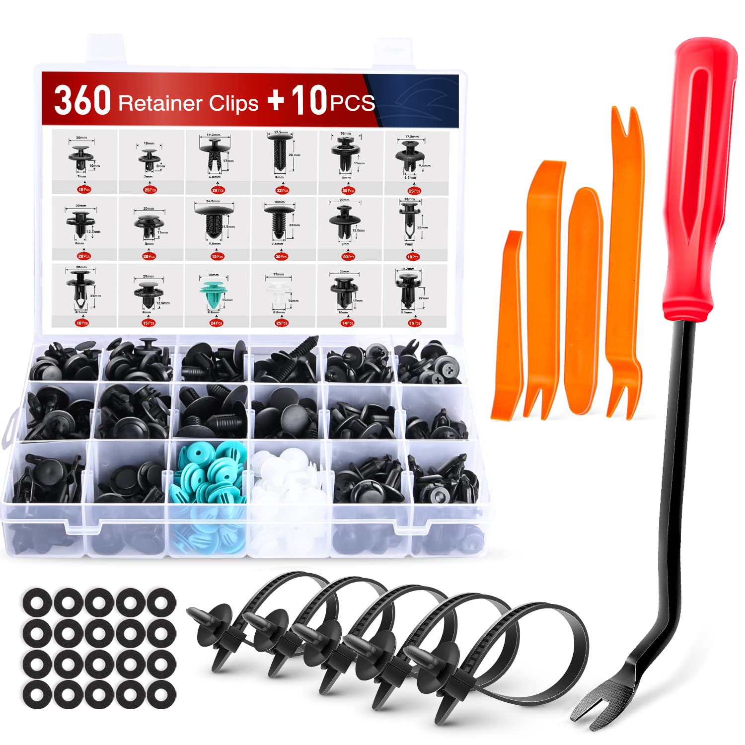 Nilight 360Pcs Car Retainer Clips Fastener Remover Kit - 18 Most Popular Sizes Auto Push Pin Rivets For Benz Bmw Toyota Honda Subaru Nissan Mazda,2 Years Warranty