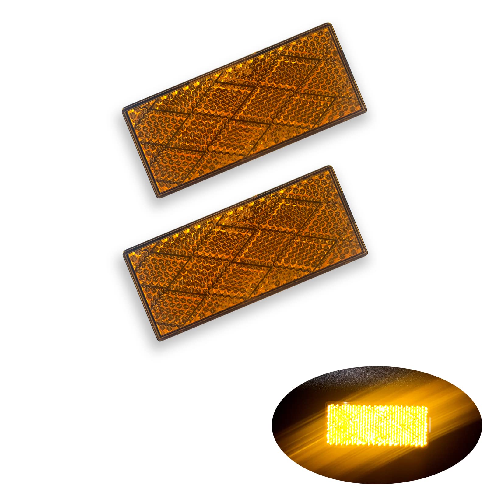 Welnent E-Mark Dot Ccc 2Pcs Rectangle Reflector Self Adhesive Stick On Trailer Driveway Mailbox (Amber)