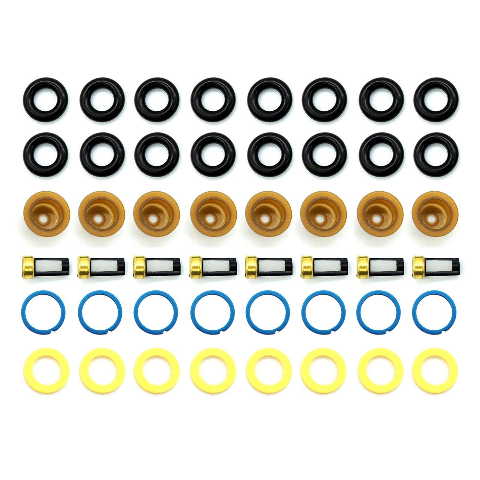 Hisport Fuel Injector Seal Kits Compatible With Ford Mercury Lincoln Jeep V8 5.4L 4.6L Include O-Rings, Pintle Caps, Seal Spacers And Filter Baskets Universal Repair Set Replaces 0280150962 [8 Set]