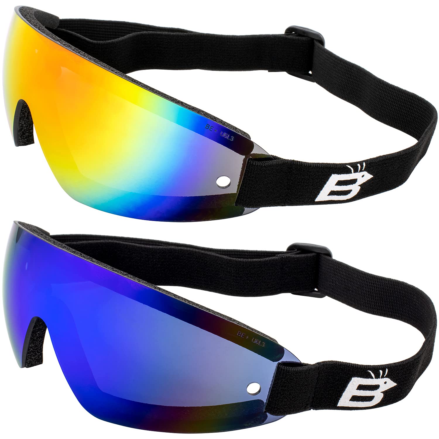 Birdz Eyewear Wing Skydiving Parasailing Goggles 2 Pairs With One Piece Reflectech Red Mirror Lens & Blue Mirror Lens