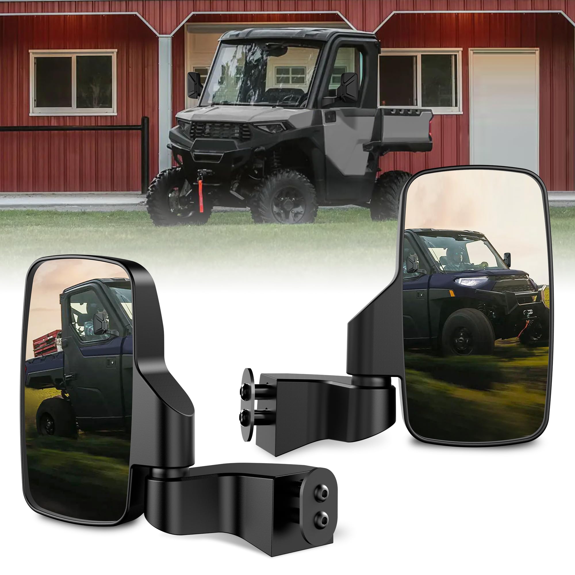 Ranger Side Rear View Mirrors Full-Door Mounted, Gevinfa Utv Side Mirrors For Polaris Ranger Door Compatible With 2018-24 Polaris Ranger Crew Sp Xp 570 1000 2019-23 Commercial Pro Xd(With Drill)