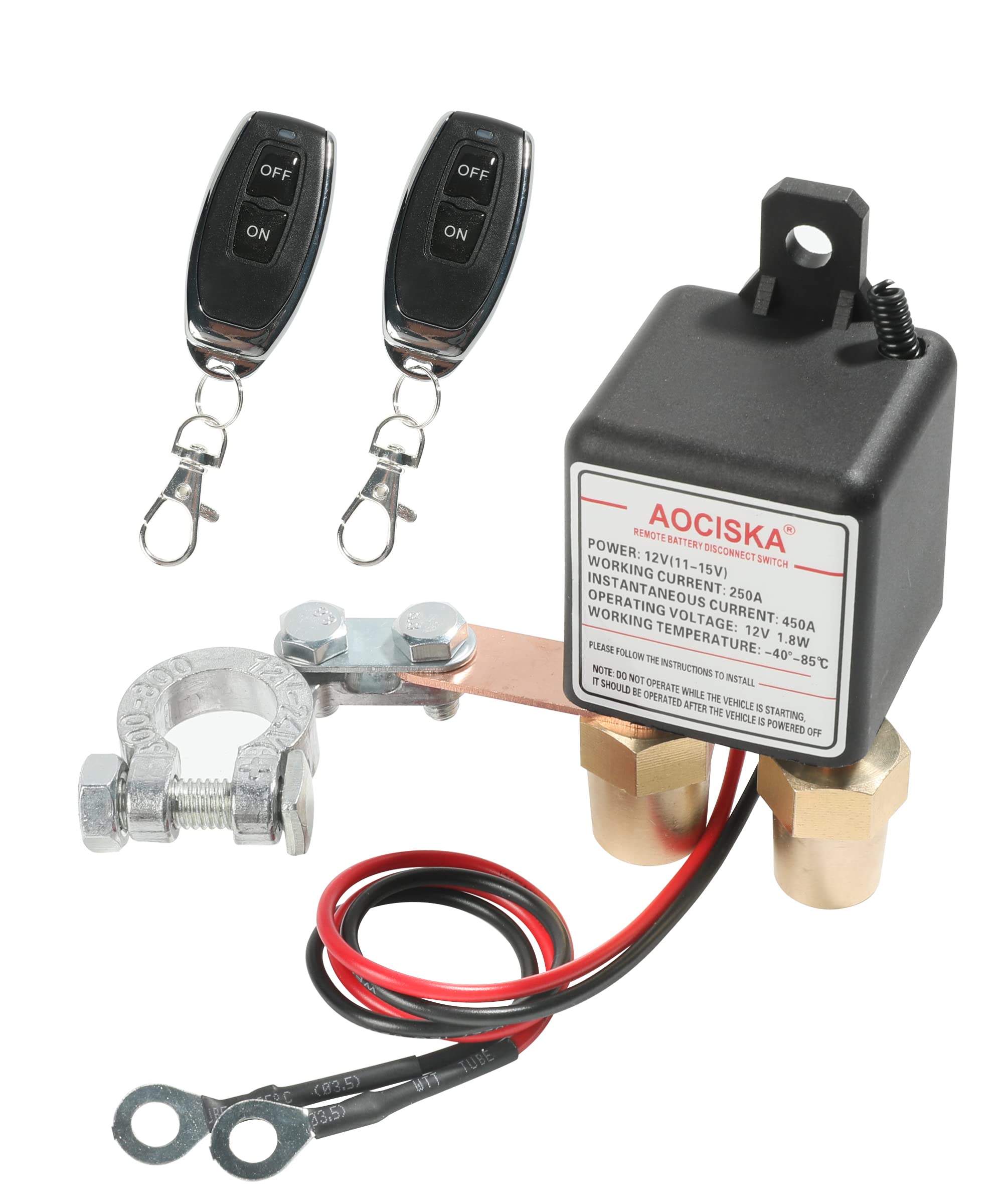 Aociska Remote Negative Battery Kill Switch Kit,Car Kill Switch Anti Theft Dc 12V 250A Remote Control,Prevent Battery Drain,Battery Cut Off Switch Remote Battery Disconnect Switch