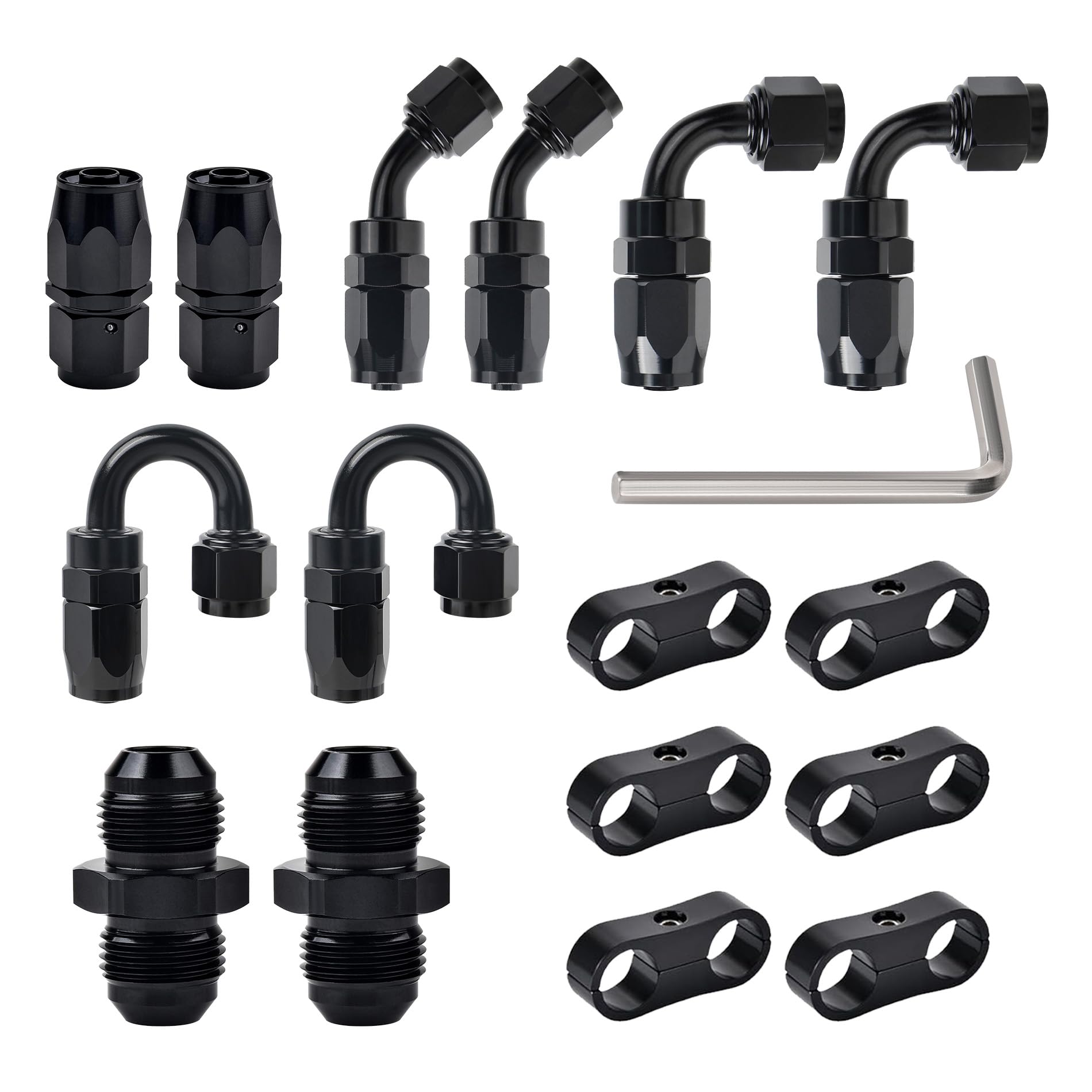 Evil Energy 6An Hose End Fitting Kit Straight 45 90 180 Degree With An6 Male To Male Coupler & 6An Hose Separator Clamp For Cpe Braided Hose
