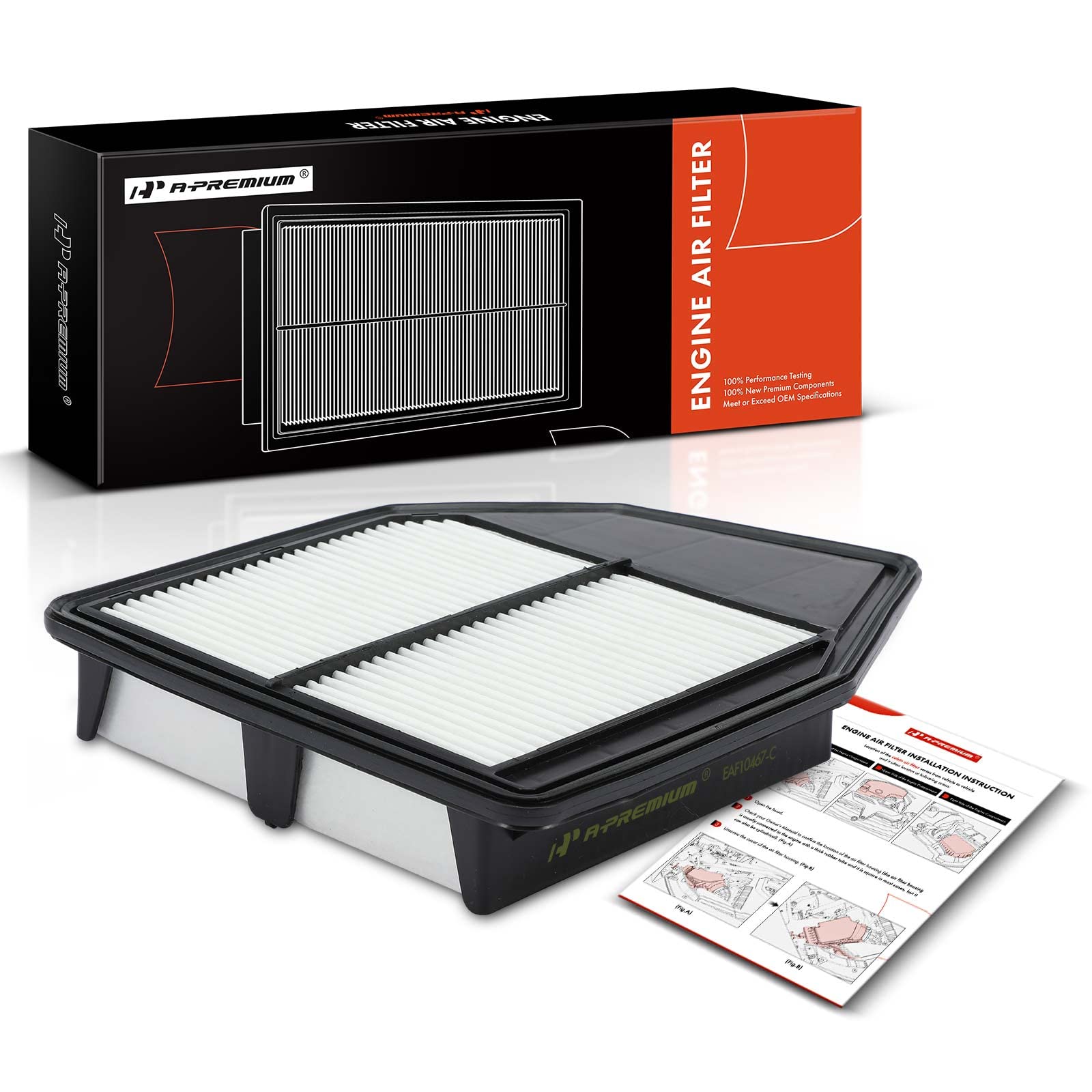 A-Premium Engine Air Filter Compatible With Honda Models - Accord 2008 2009 2010 2011 2012, Crosstour 2012 2013 2014 2015 - L4 2.4L - Replace# 17220-R40-A00
