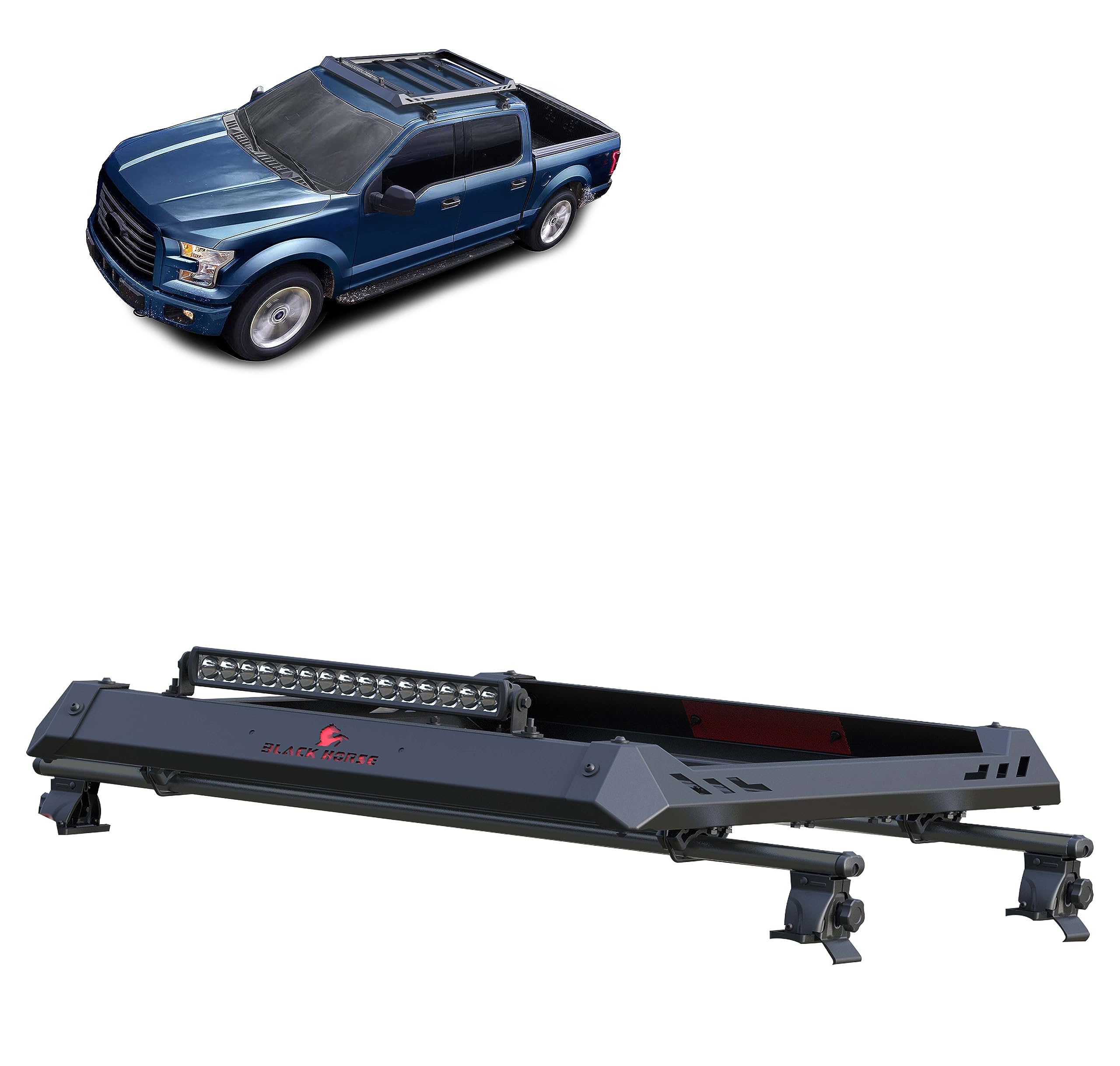 Black Horse Off Road - Black Traveler Cross Bar With Aluminum Basket Compatible With 2013-2022 Gmc Sierra/Chevrolet Silverado 2015-2022 Ford F150 /2013-2022 Dodge Ram 1500 Trrb160