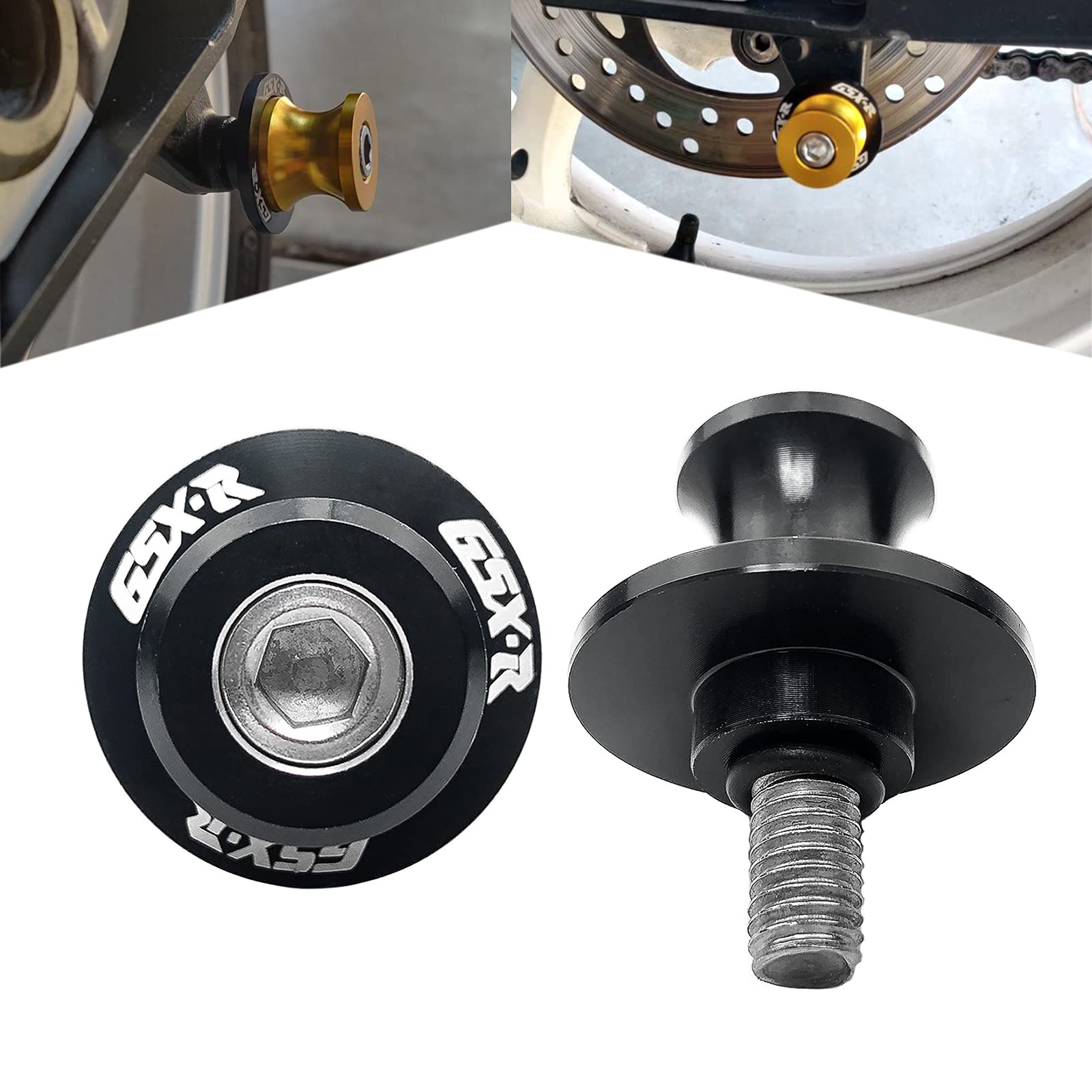 8Mm M8 X 1.5 Motorcycle Swingarm Sliders Spools Cnc Aluninum Swing Arm Stand Screws 2Pcs For Suzuki Gsx-R 600 Gsx-R 750 Gsx-R 1000 (Black)