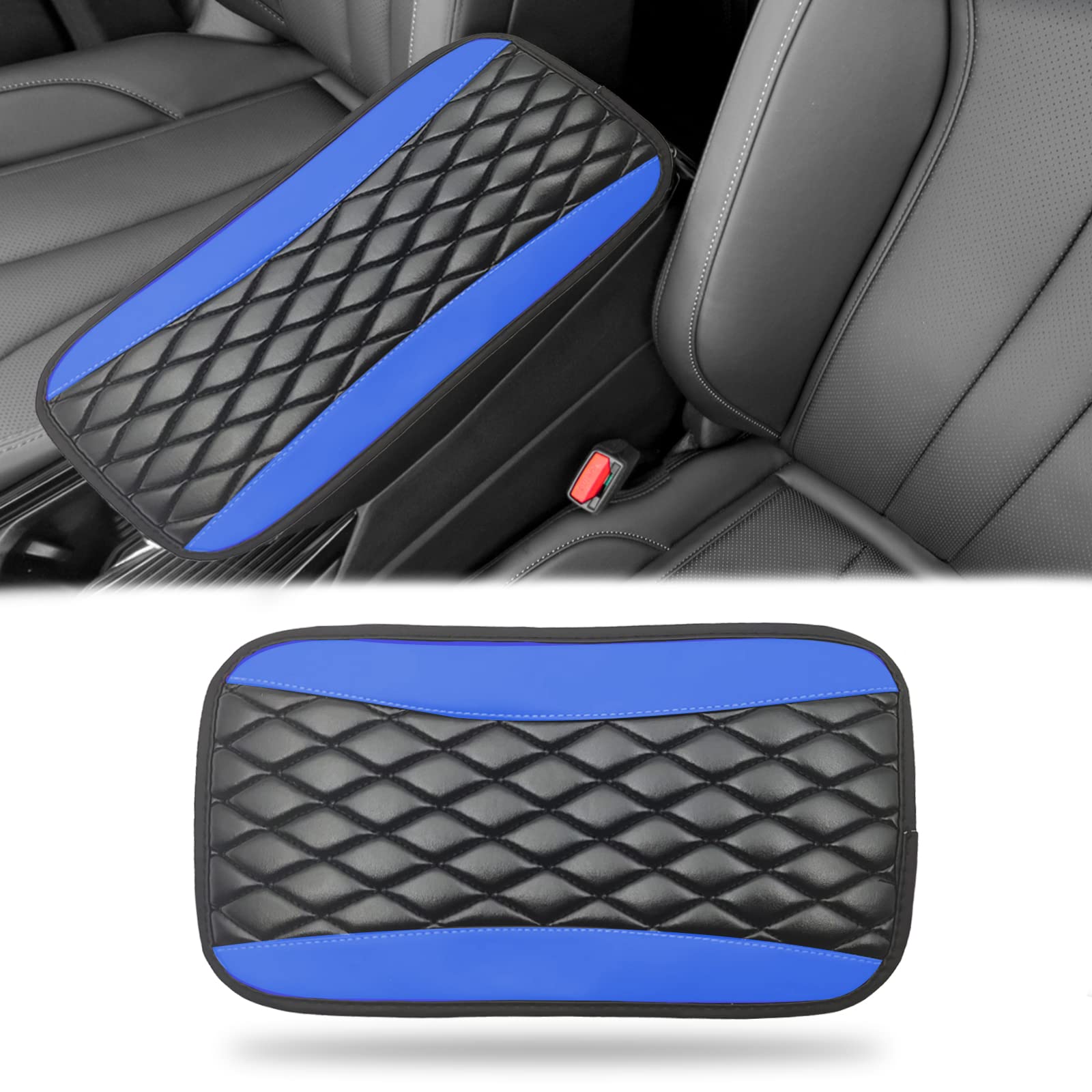 Car Center Console Cover, Universal Leather Waterproof Armrest Seat Box Cover Protector, Comfortable Car Decor Accessories Fit For Most Cars, Vehicles, Suvs -Blue