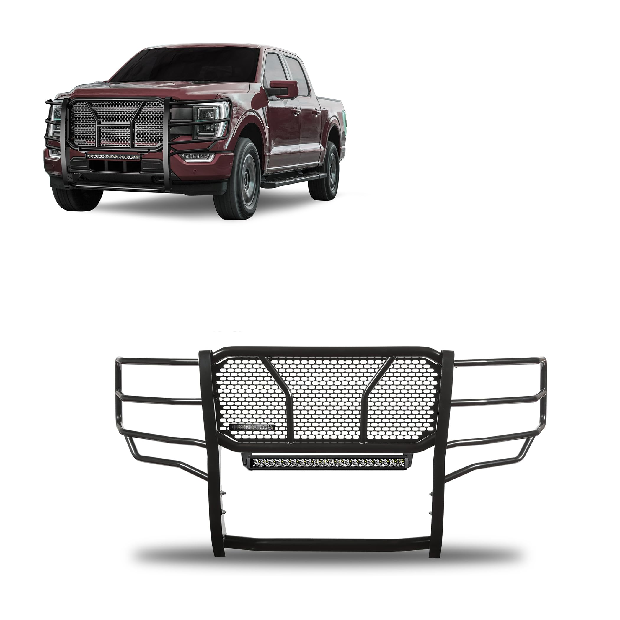 Black Horse Rugged Heavy Duty Grille Brush Bumper Guard Modular Black Compatible With 2021-2024 Ford F-150-Ru-Fof116-B-K2