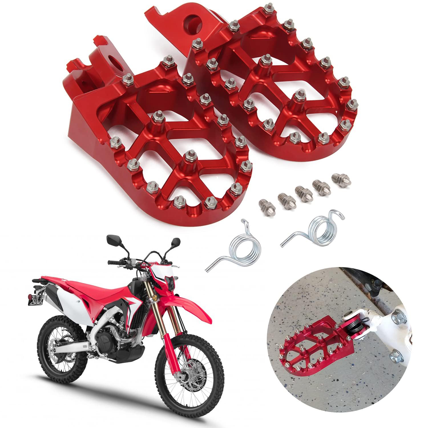 Jfg Racing Dirt Bike Foot Pegs Motorcycle Footpegs Foot Pedals Rests Cnc For Crf150R 07-23 Crf250R 04-23 Crf450R 02-23 Crf250L 12-21 Crf300L 21-23 Crf250X Crf450X Crf450Rl Cr125 Cr250 Africa Twin Red