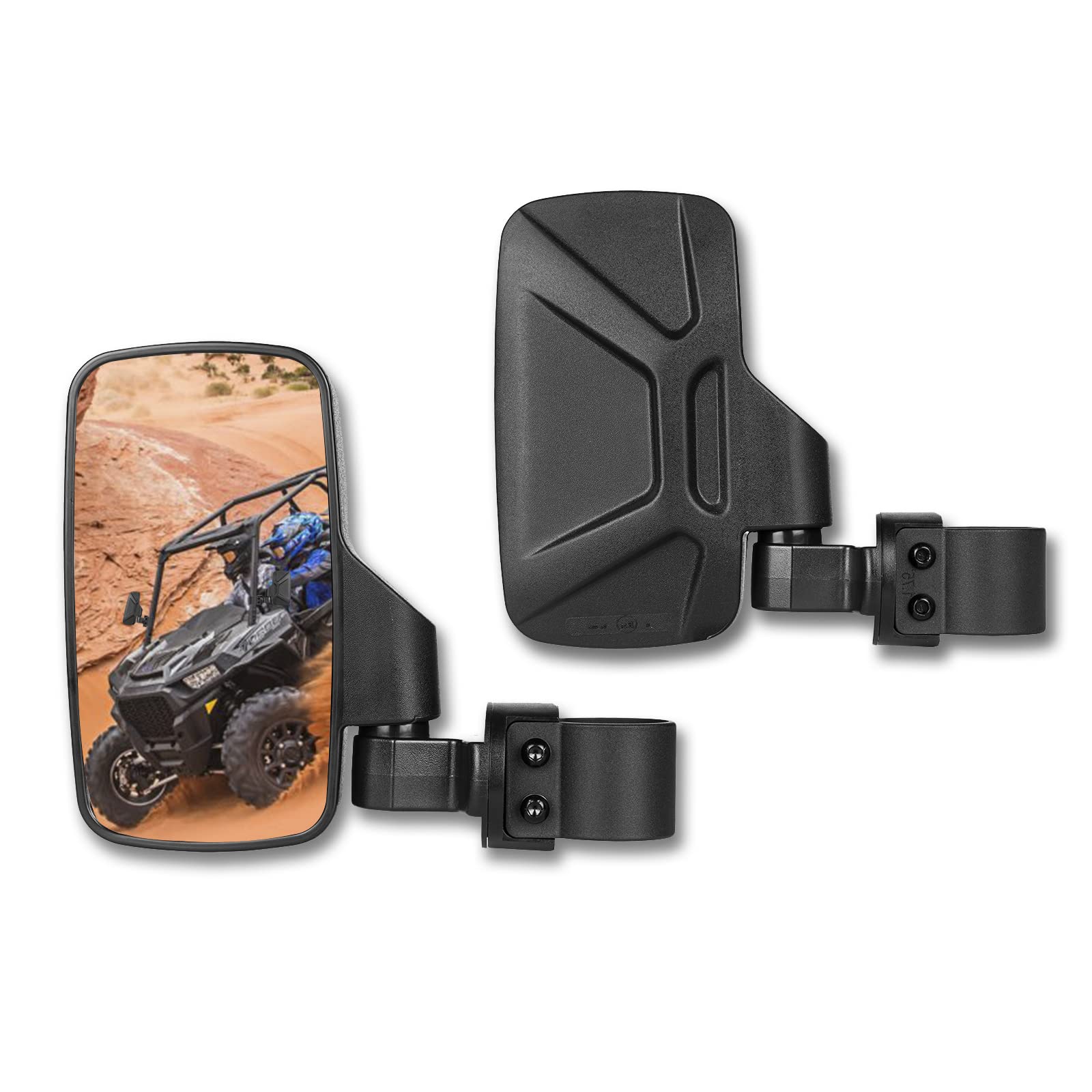 SHEJISI UTV Side Mirrors for 1.65-2 Roll Cages, Adjustable Black Mirrors for Polaris RZR, Kawasaki Mule, Honda Pioneer, Yamaha YXZ