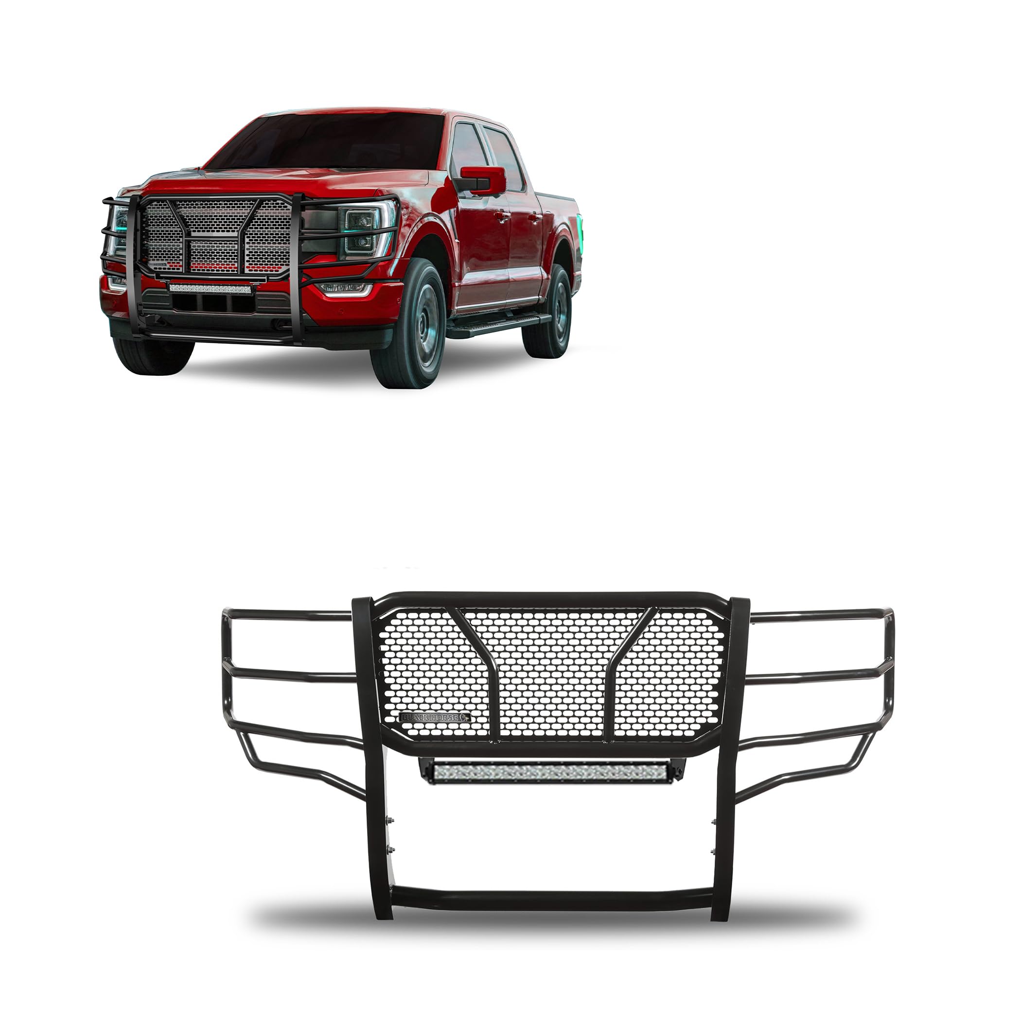 Black Horse Rugged Heavy Duty Grille Brush Bumper Guard Modular Black Compatible With 2021-2024 Ford F-150-Ru-Fof116-B-K1
