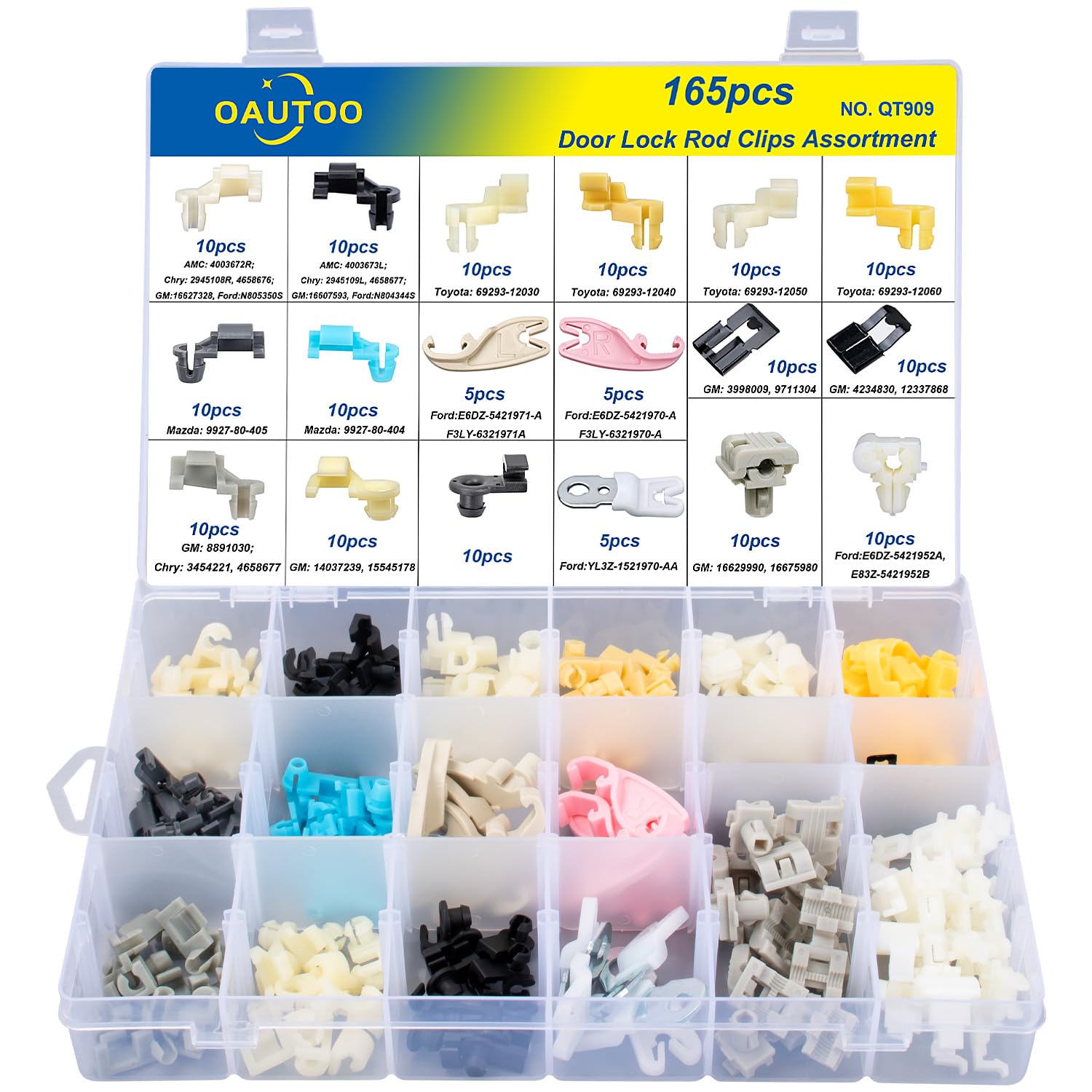 OAUTOO 165pcs Door Lock Rod Clips Assortment for GM Ford Chrysler Toyota Mazda - Multi-Color, One Size, Durable Automotive Accessories