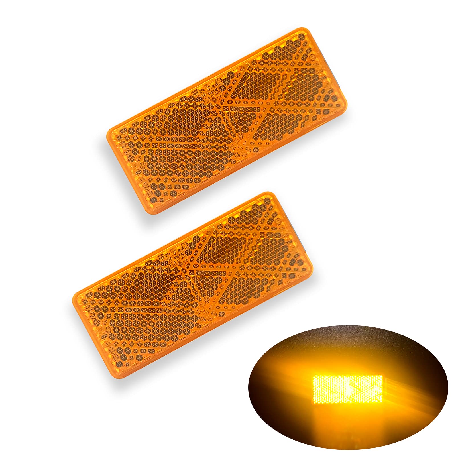 Welnent E-Mark Dot 4A Ccc 2Pcs Rectangle Reflector Self Adhesive Stick On Trailer Driveway Mailbox (Amber)