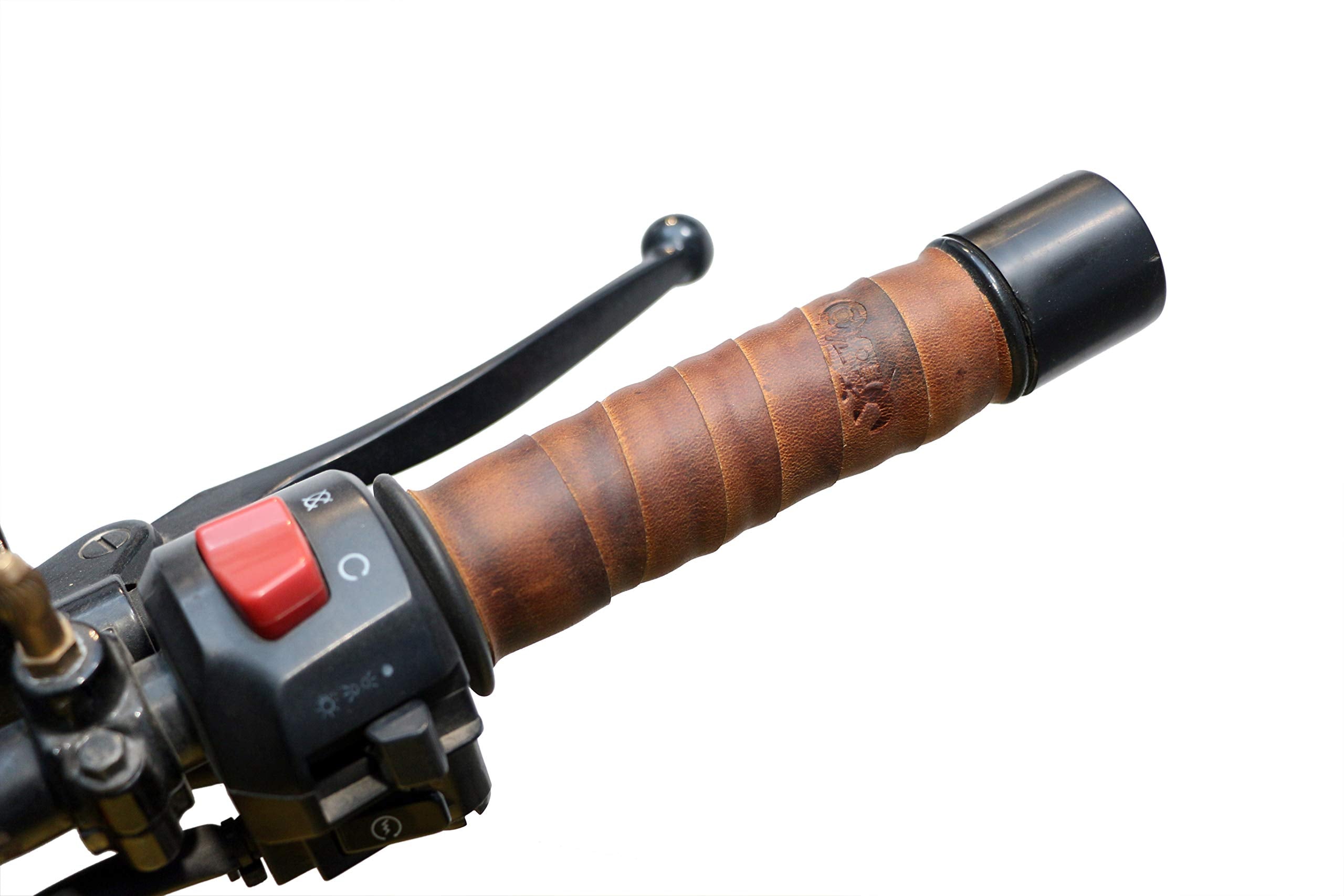 The Bikerz Vintage Motorcycle Handle Bar Leather Vintage Bike Leather Motorcycle Grips Wrap | Handle Wrap (Tobacco Brown)
