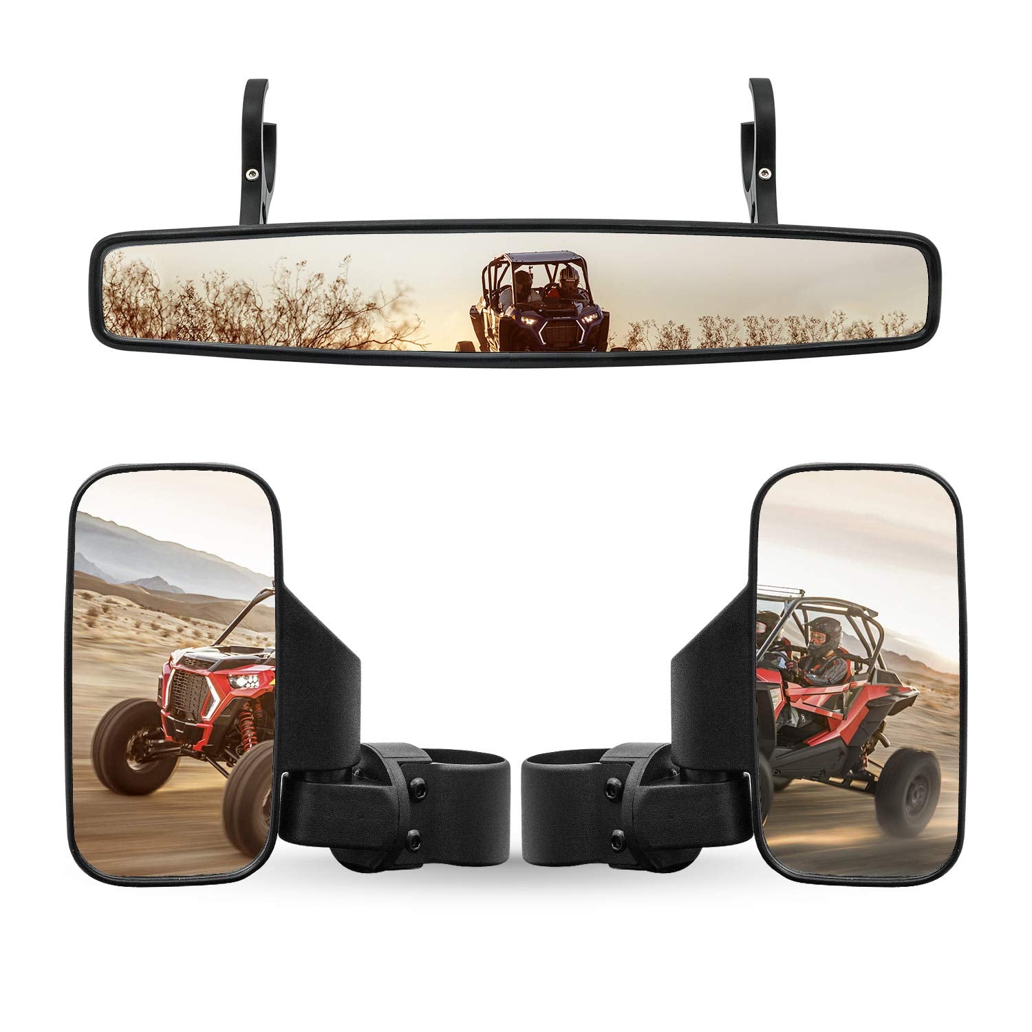 Utv Side Rear View Mirror And Center Mirror With 1.75' To 2' Roll Bar Cage Mount Compatible With Polaris Rzr Honda Pioneer Yamaha Rhino Can-Am Maverick Commander Kawasaki Teryx