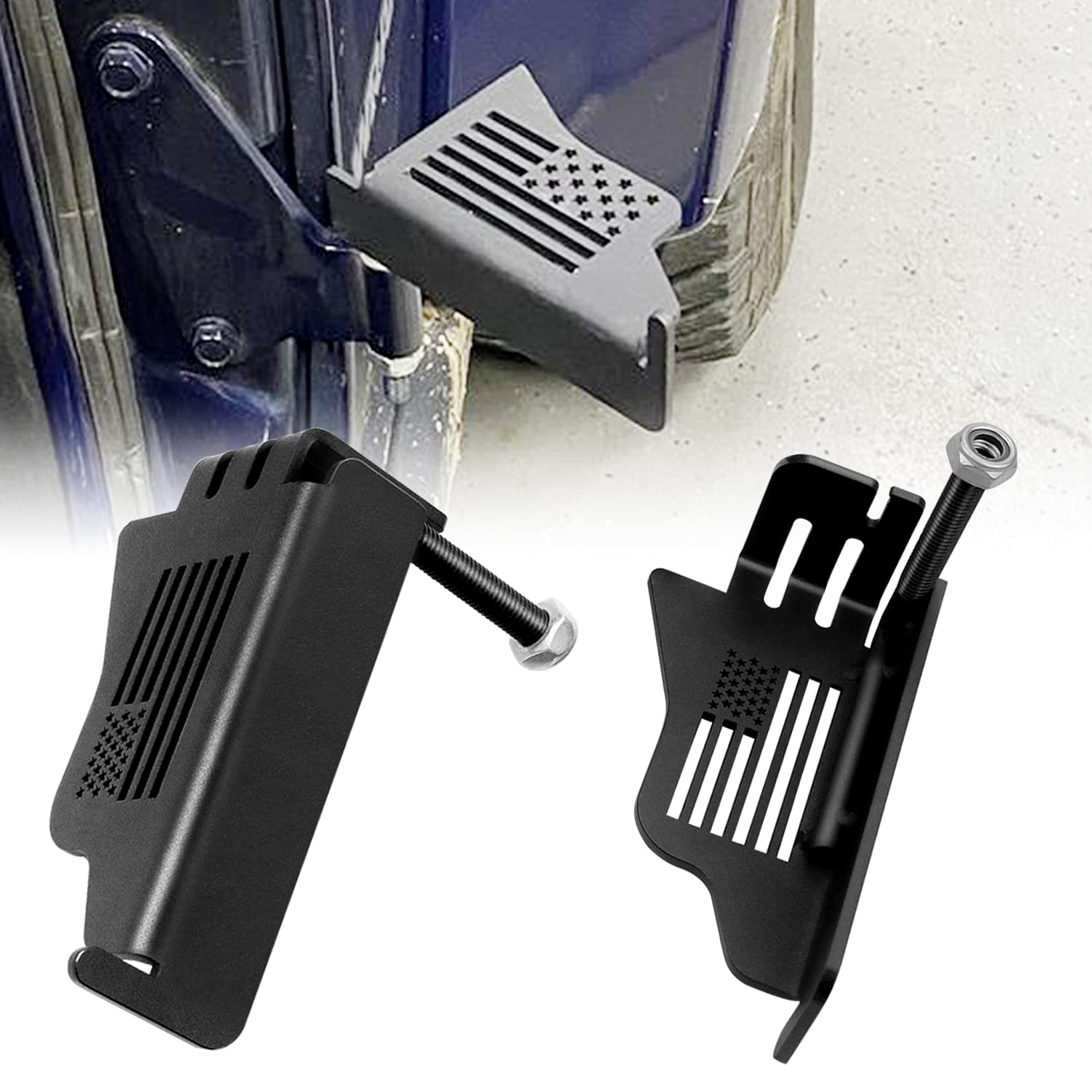 Steel Front Foot Pegs Rest Pedal Compatible With 2007-2021 Jeep Wrangler Jk Jku Jl Jlu Unlimited 2-Door / 4-Door Exterior Door Hinge -2Pcs