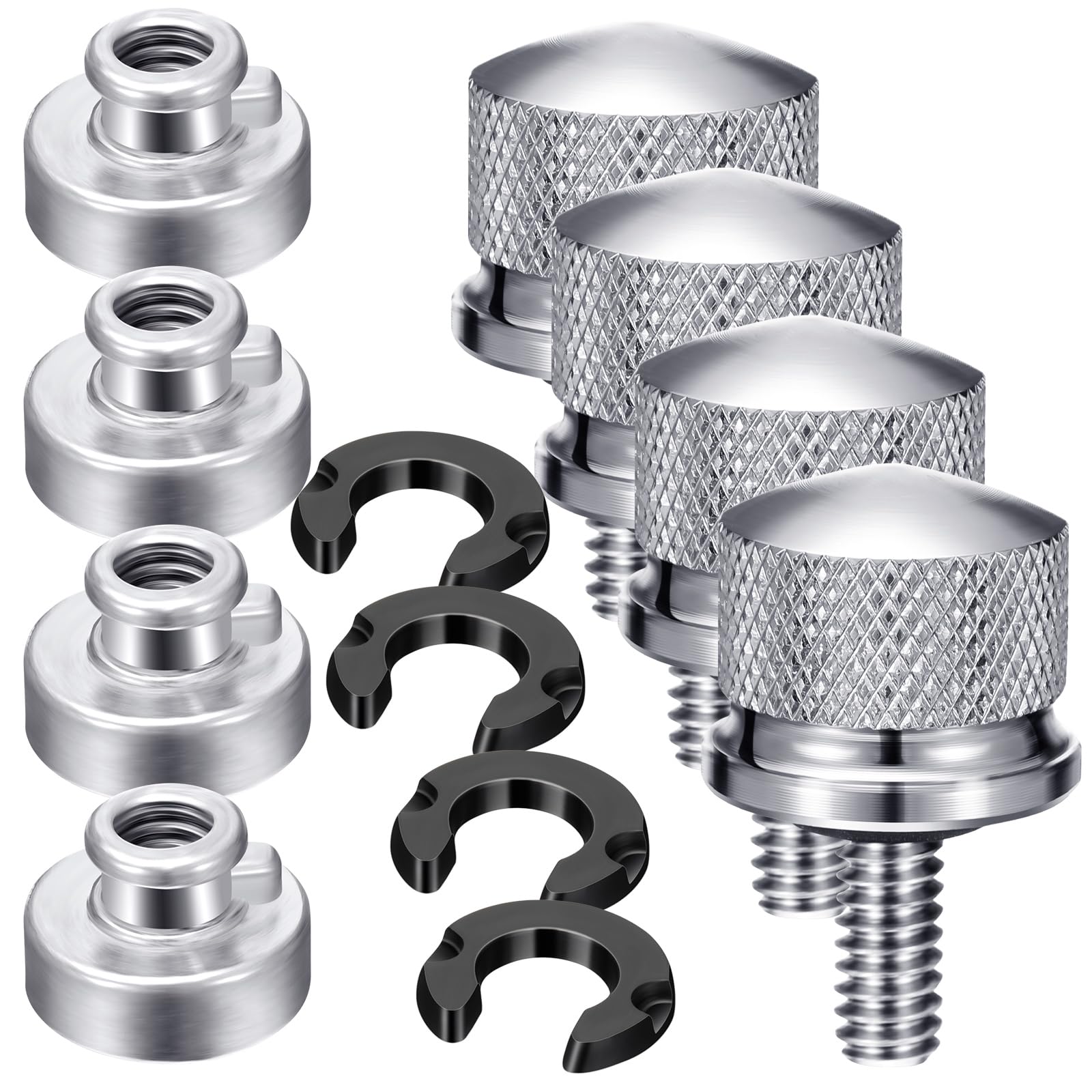 Therwen 8 Pcs Seat Bolt Screw Nut Kit Fender Seat Nut Kit 1/4-20 Thread Compatible With Harley-Davidson Sportster, Compatible With Softail Touring Dyna (Silver)