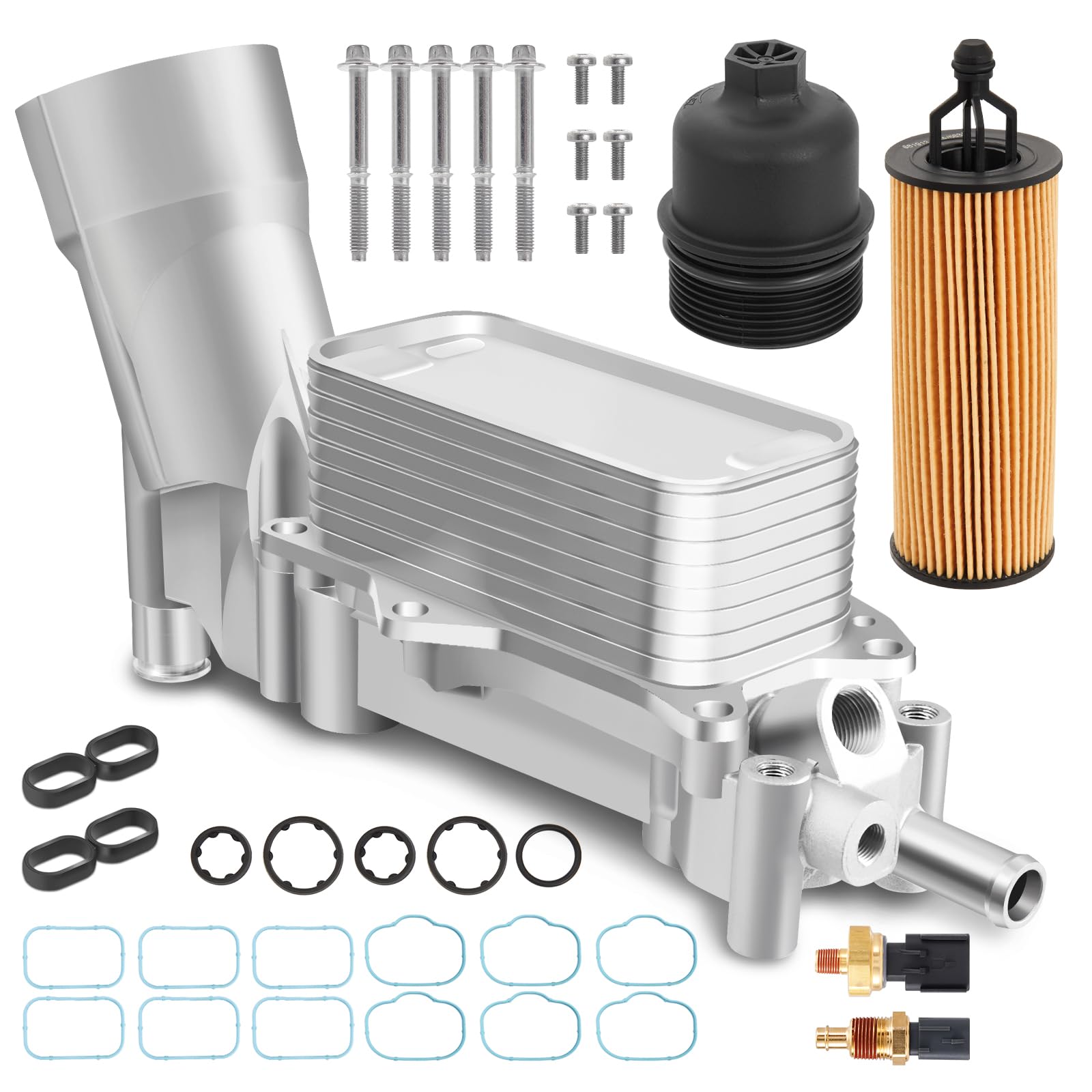 Upgraded Aluminum Engine Oil Filter Housing With Oil Cooler Sensors And Gaskets Compatible With Dodge Charger Challenger Journey, Jeep Wrangler, Ram 1500 2500 3500, Chrysler 200 300 3.6L V6