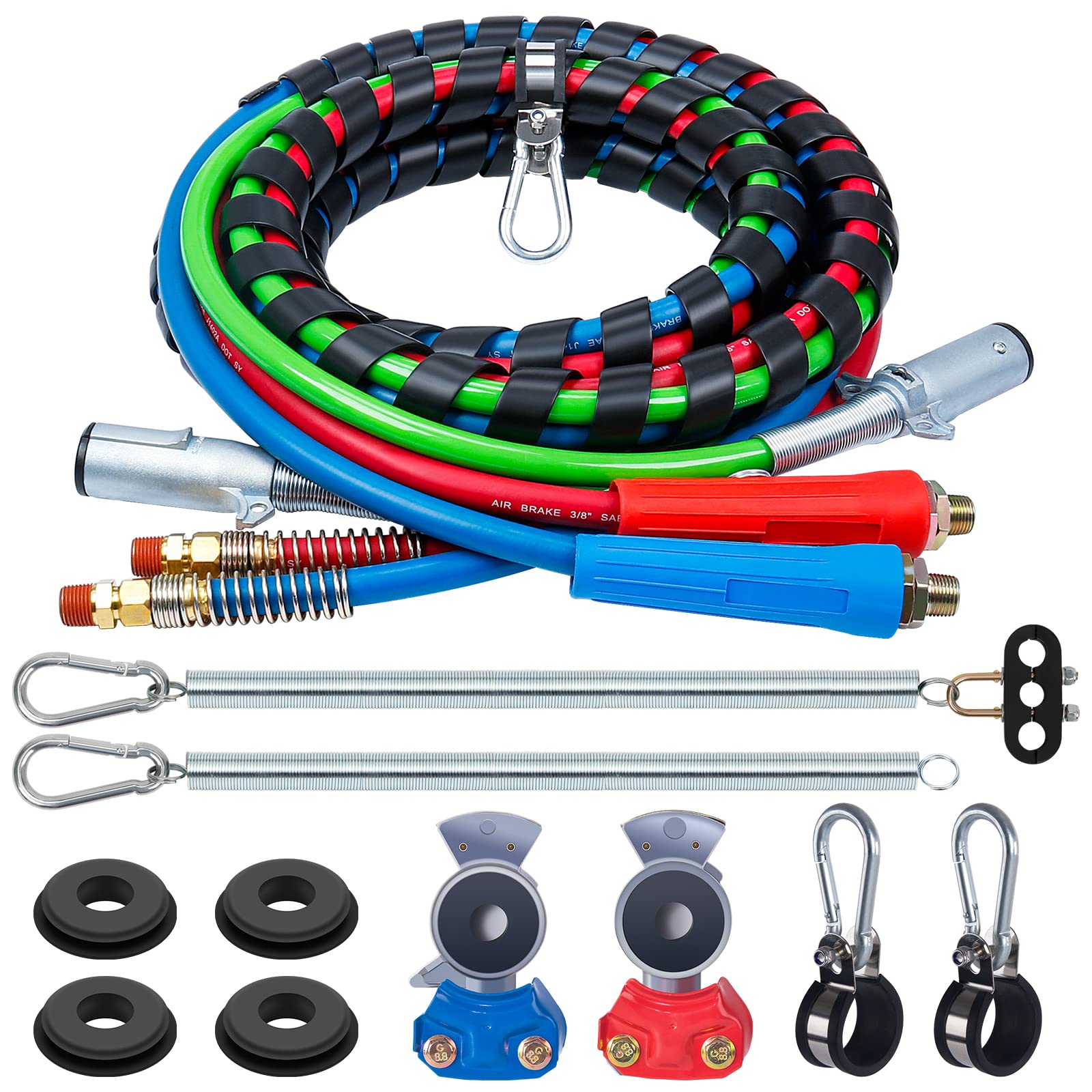 Cheemuii Semi Truck Air Lines Kit 12 Ft 3 In 1 Abs Power Air Line Air Hoses With Gladhands And Tender Spring Kit For Semi Truck Tractor Trailer