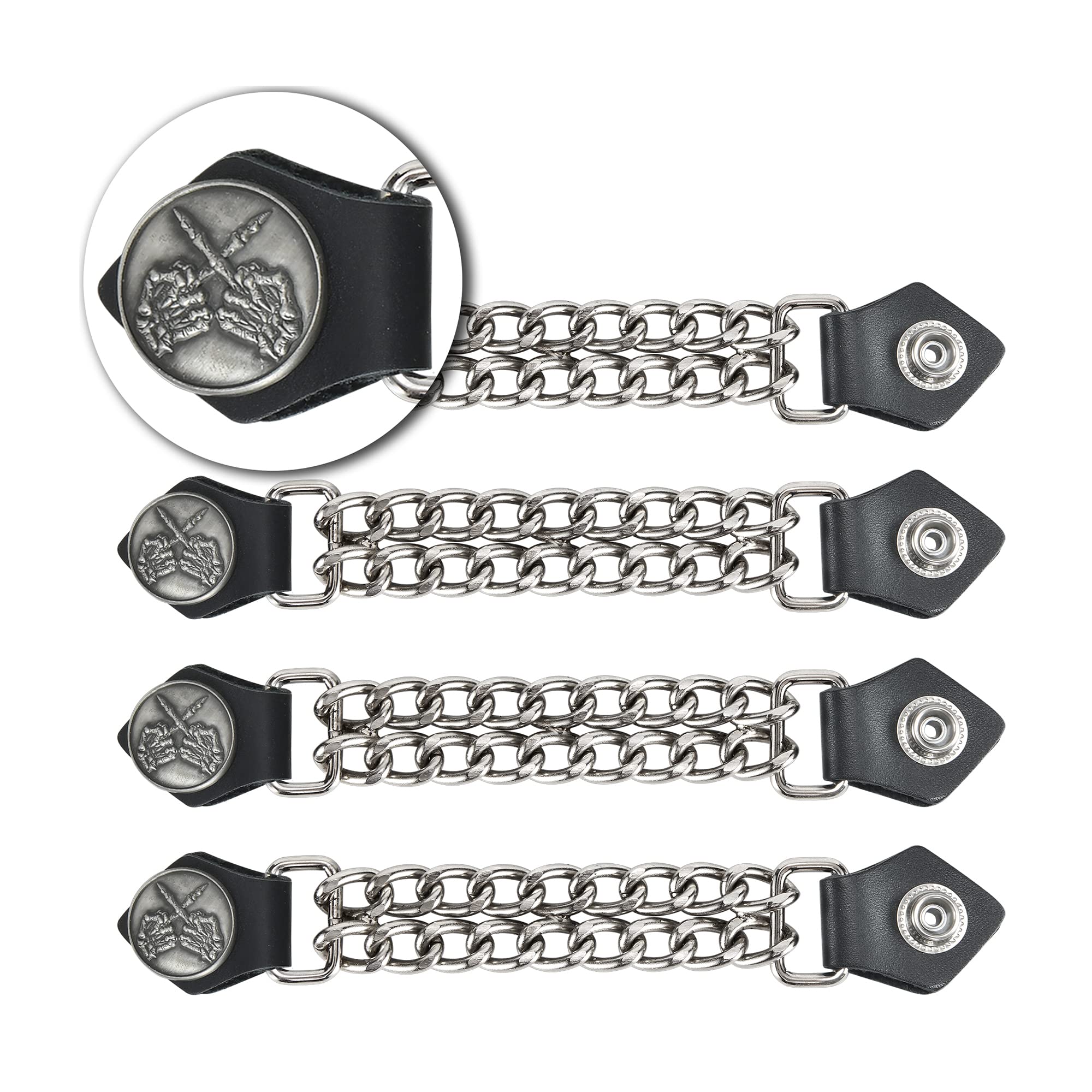 Dream Apparel 4Pcs Motorcycle Vest Extenders For Men, Biker Vest Extenders With Faux Leather Ends And Double Chrome Chains