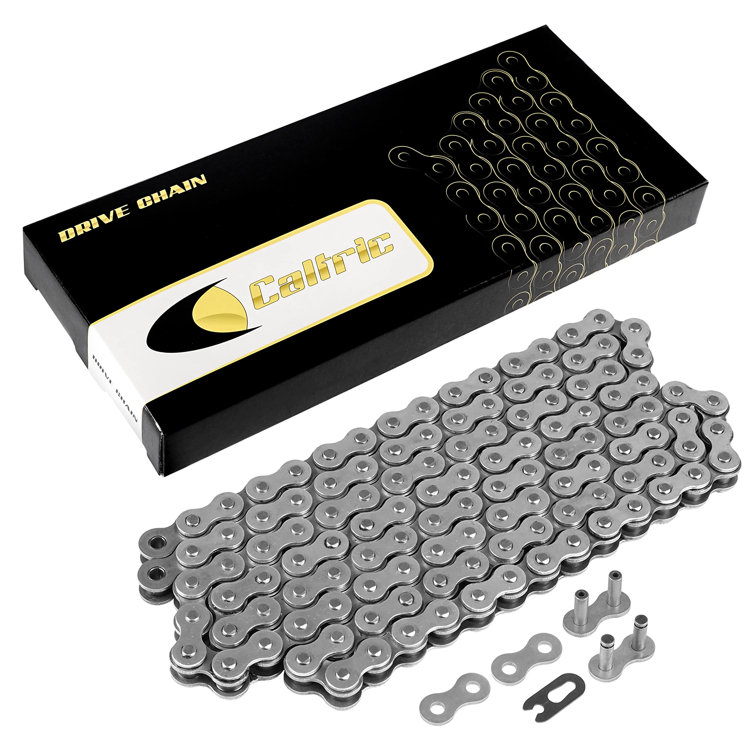 Caltric 520-Pitch 120-Links Non-Oring Drive Chain Compatible With Atv/Utv/Quad/Side X Side/Motorcycle/Dirtbike/With Rivet And Clip On Master Links