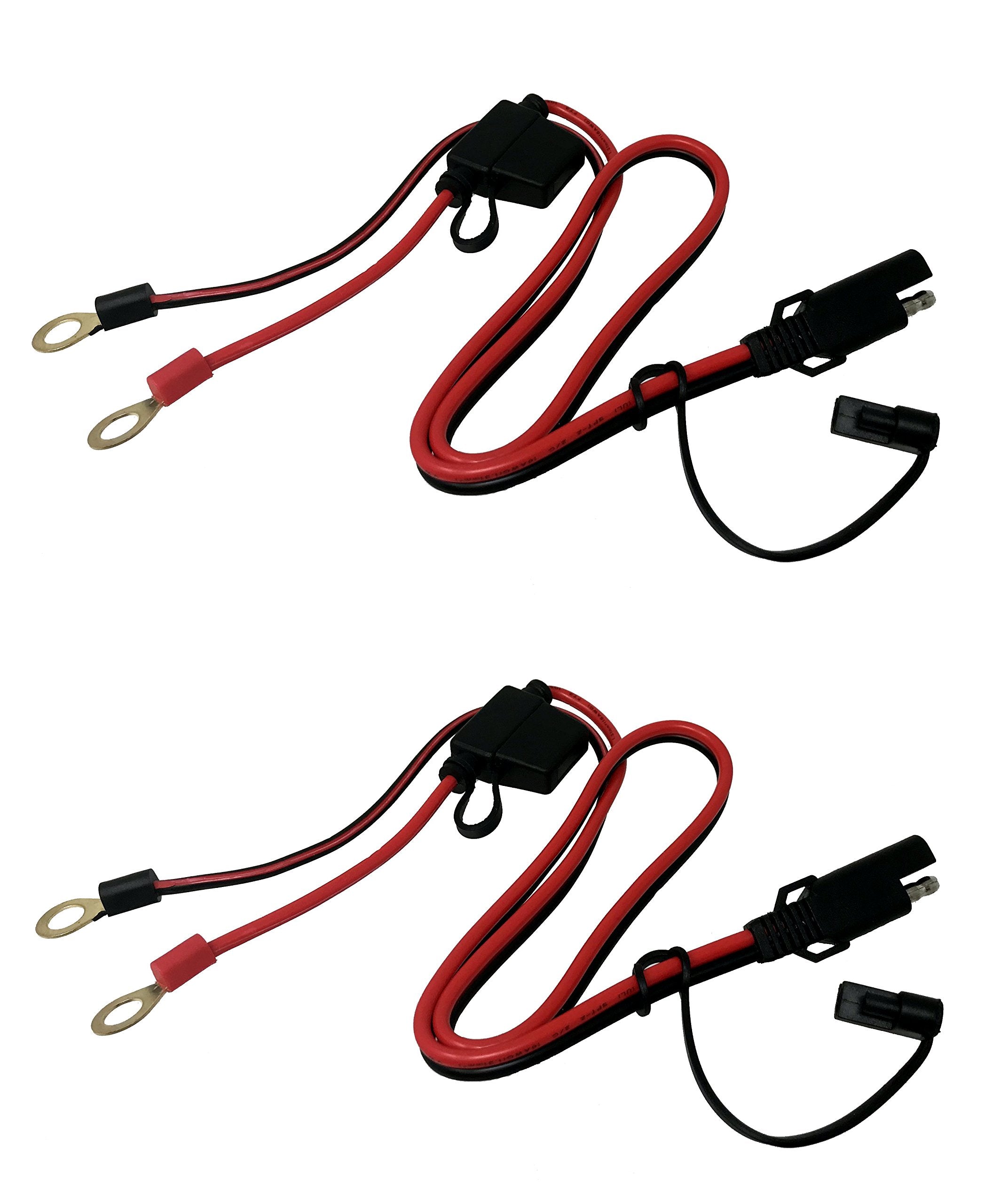 Tetra-Teknica Motobasics Series Rhs-01 12V Ring Terminal Harness With Black Fused 2-Pin Quick Disconnect Plug, 2 Feet, 16 Gauge Copper Wire, 10A Fuse, 2 Per Pack