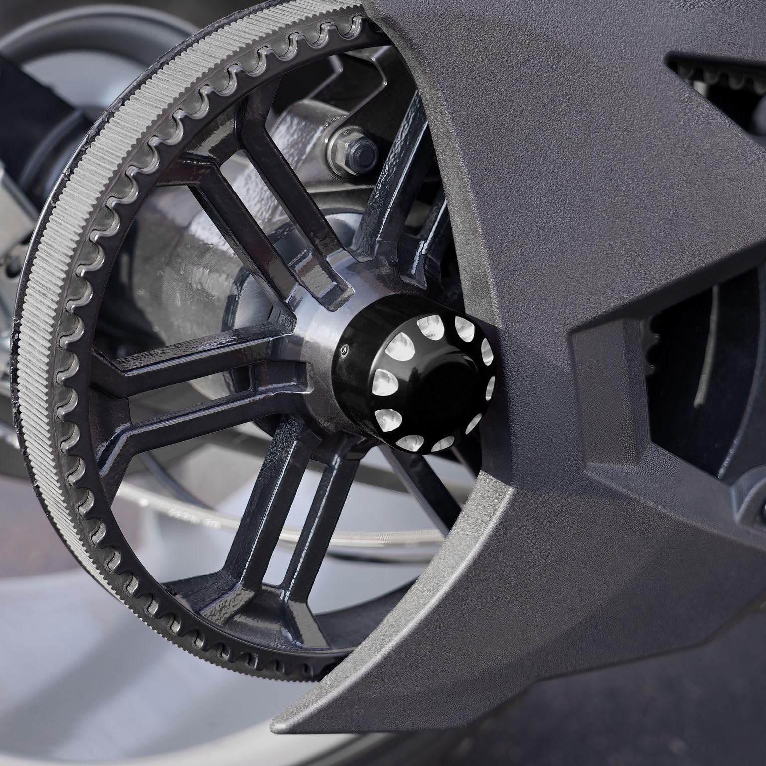 Show Chrome Contrast Cut Dual Axle Nut Cover For Polaris Slingshot | Highquality Aluminum, Install With Set Screws | Aesthetic With Machined Surfacing | Fits Polaris Slingshot 2015-2023 Models | Black