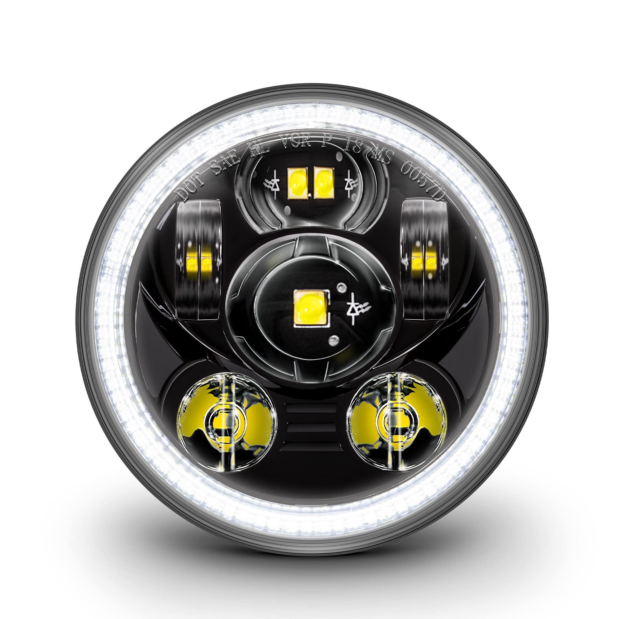 True Mods 5.75' Harley Led Headlight For Harley Davidson [Chrome-Finish] [Halo Drl] [Dot Compliant] Round Led Motorcycle Headlight Dyna Street Bob Super Wide Glide Low Rider Night Rod Train Softail