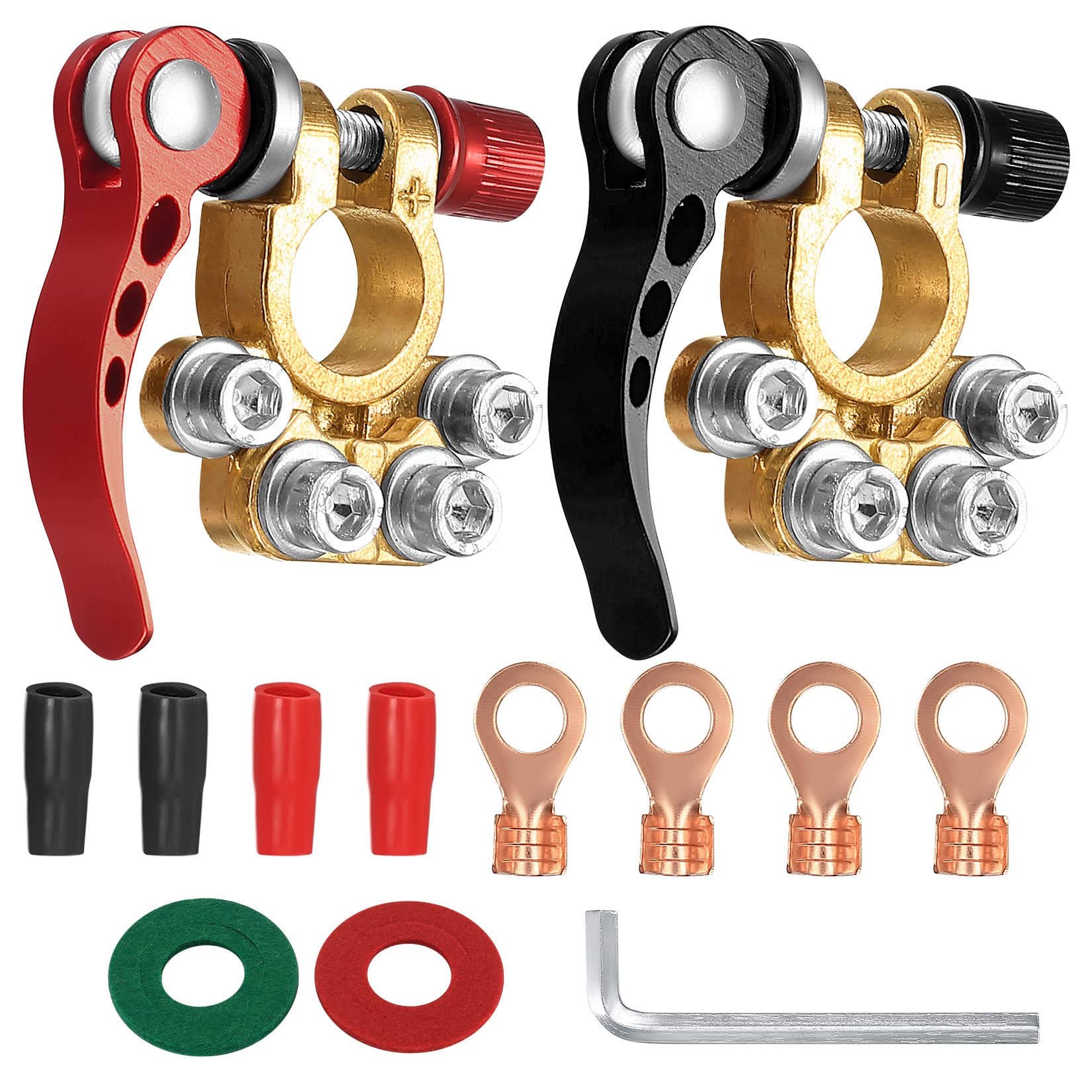 Car Battery Terminal Connectors, 2Pcs Battery Terminals Top Post, 4 Way Auto Car Battery Terminals Clamps Connectors Quick Release Disconnect Positive Negative For Sae/Jis Type A Posts