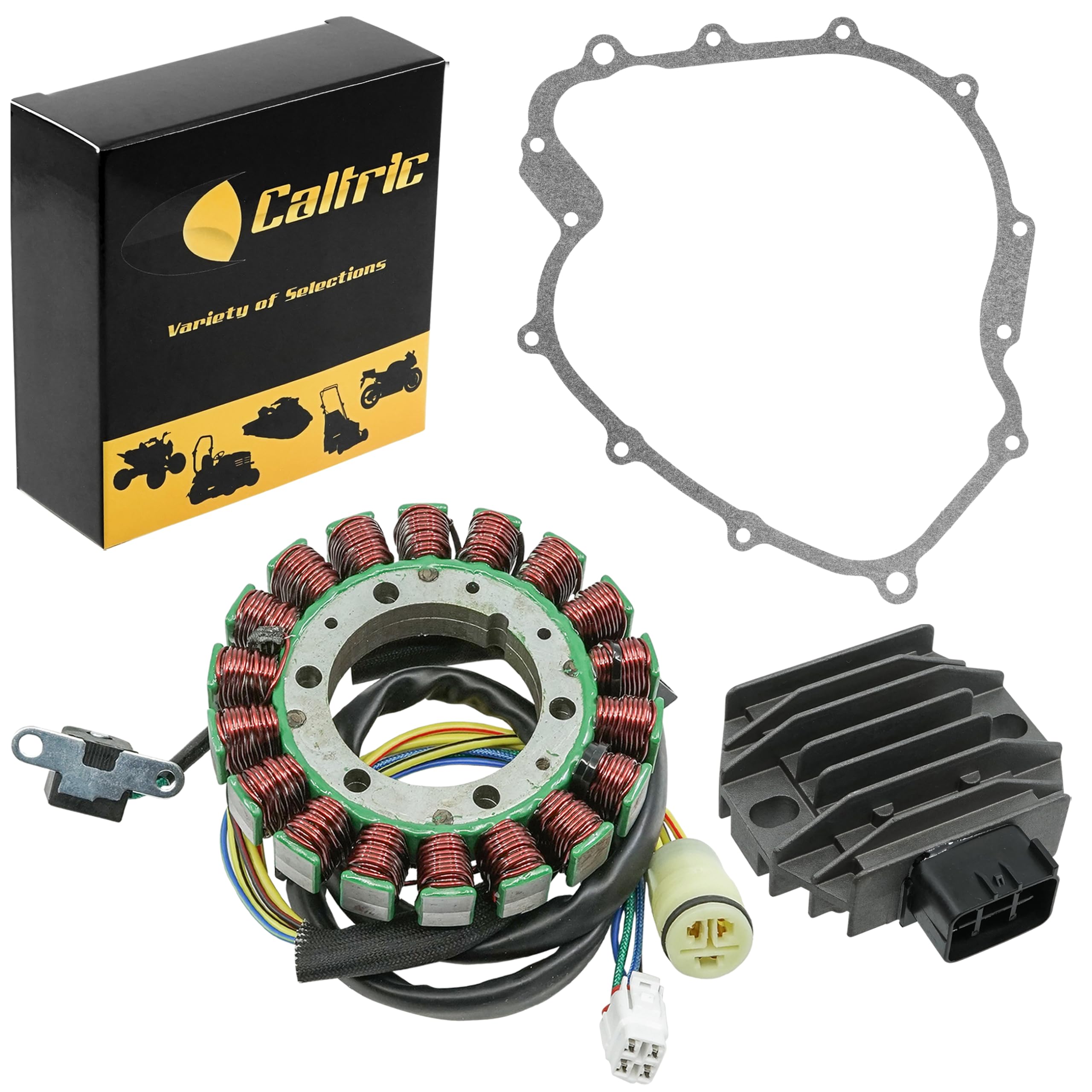 Caltric Stator And Regulator Rectifier With Gasket Compatible With Yamaha Rhino 660 Yxr660 2004-2007