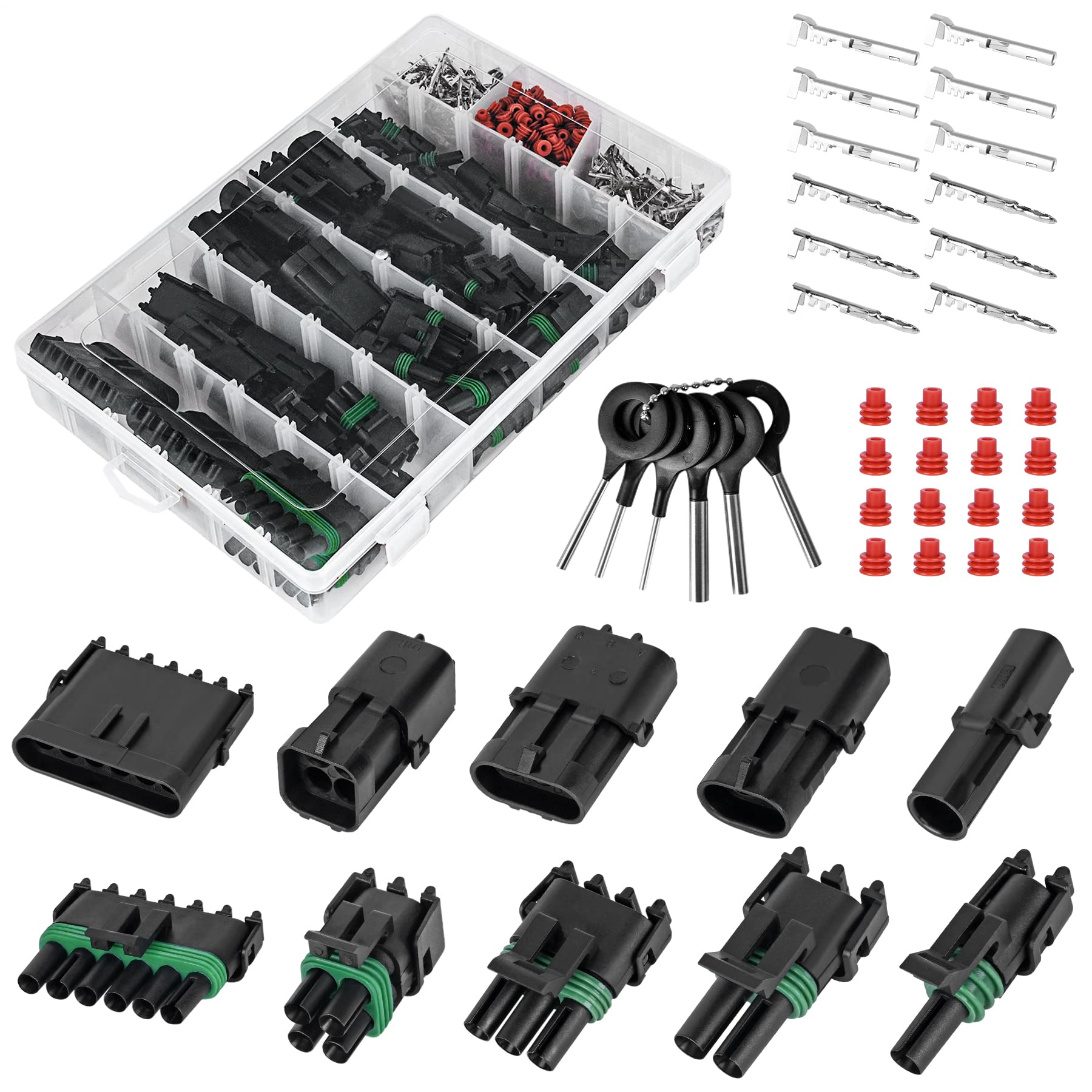 376Pcs 25 Kits Waterproof Automotive Electrical Connectors 1/2/3/4/6 Male&Female Pin 22-14Awg Wire Harness Spark Plug Connector Terminals Plug Kit Car