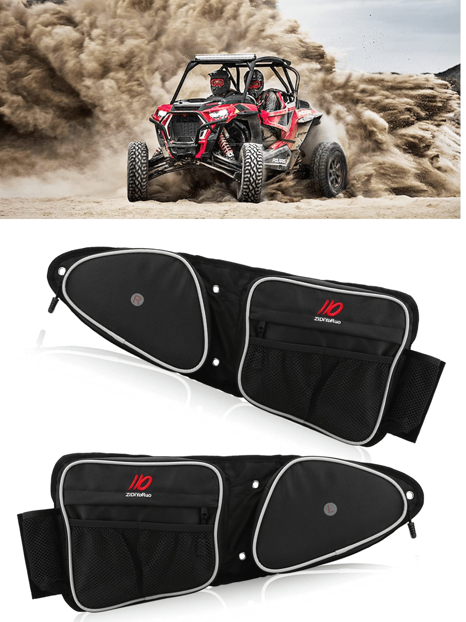 Zidiyoruo Side Door Bag For Rzr, Accessories Door Storage Bag, A Pair Front Door Bags, Provide Extra Storage, With Knee Pad And Cup Holder, Compatible With 2014-2021 Polaris Rzr Xp Turbo Turbo S 10