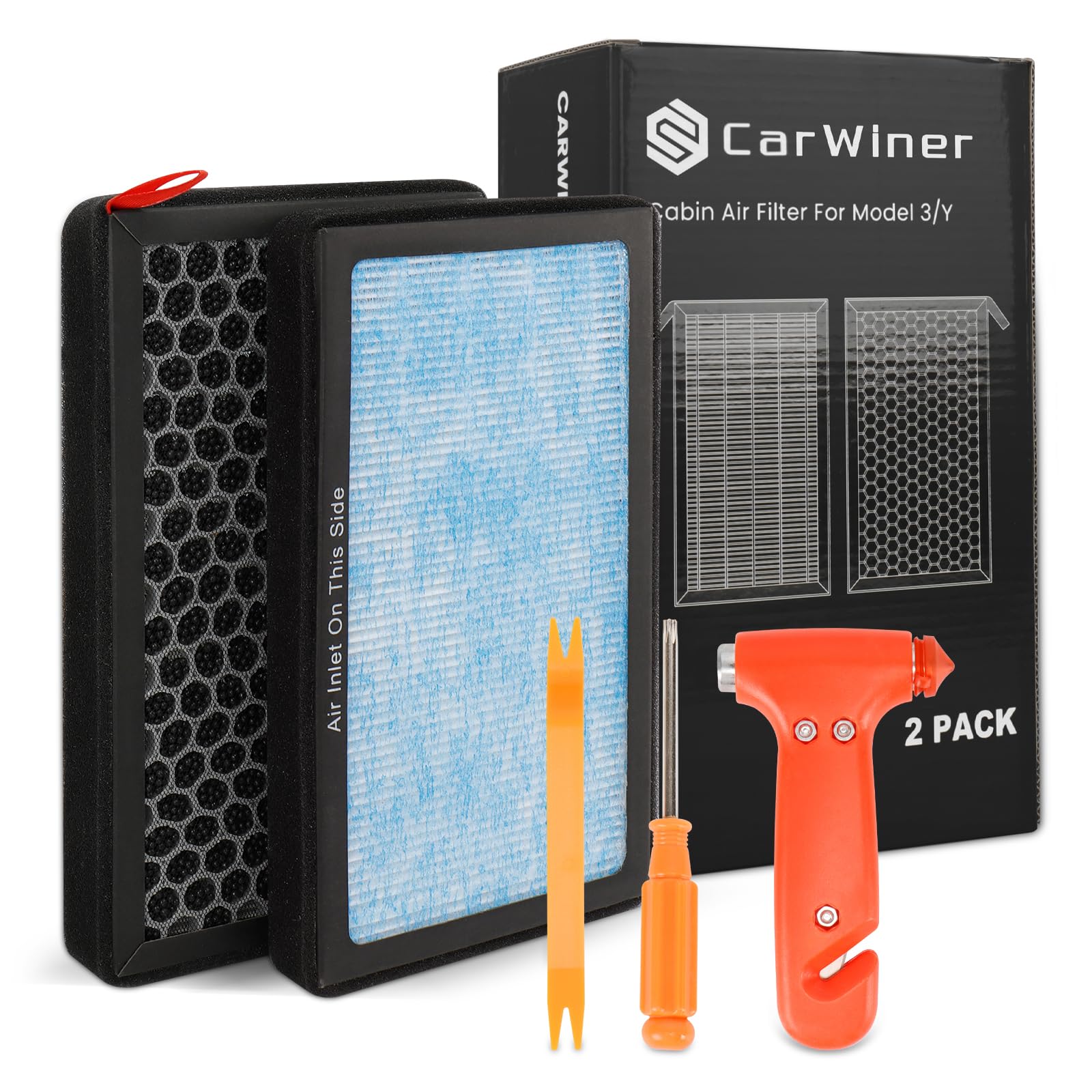Carwiner Cabin Air Filter 2Pcs For Tesla Model 3 Model Y With Activated Carbon, Hepa Air Intake Filter Accessories Replacement
