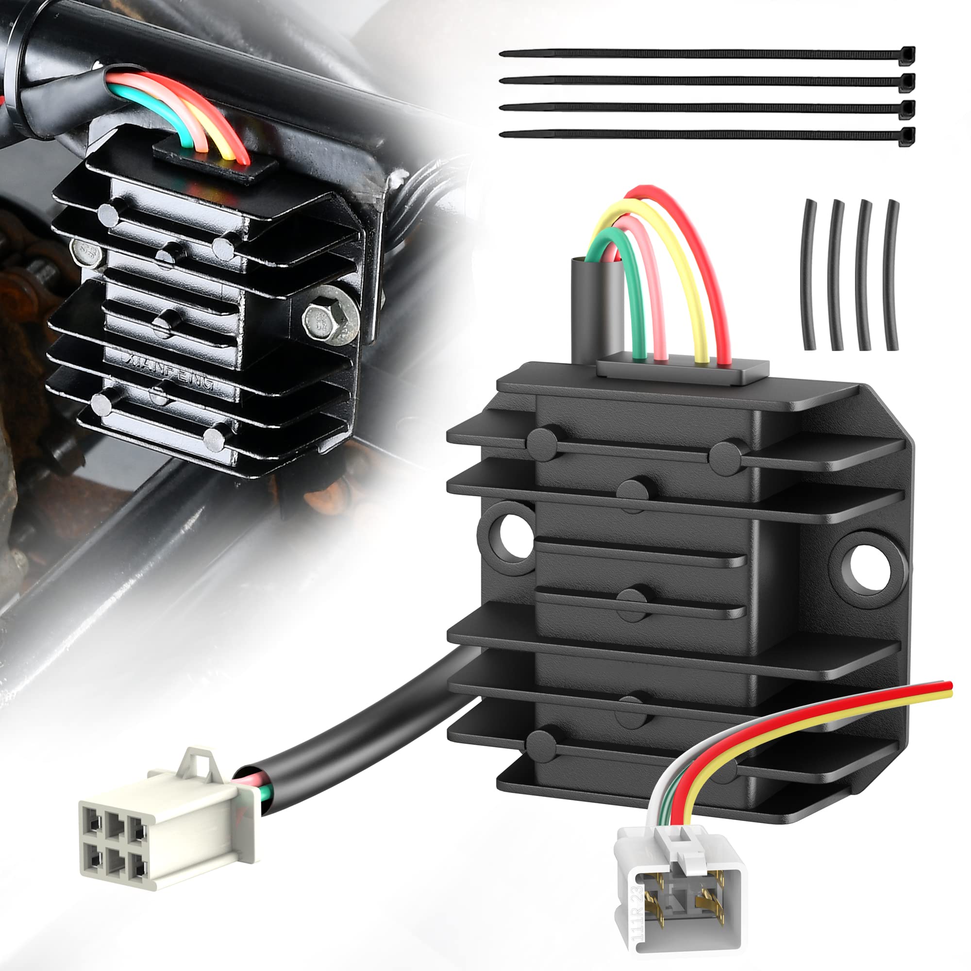 RUTU 4 Wire Universal Voltage Regulator Rectifier for Boat Motors, Motorcycles, GY6 50/150cc Scooters, ATVs - 12V AC to DC Conversion
