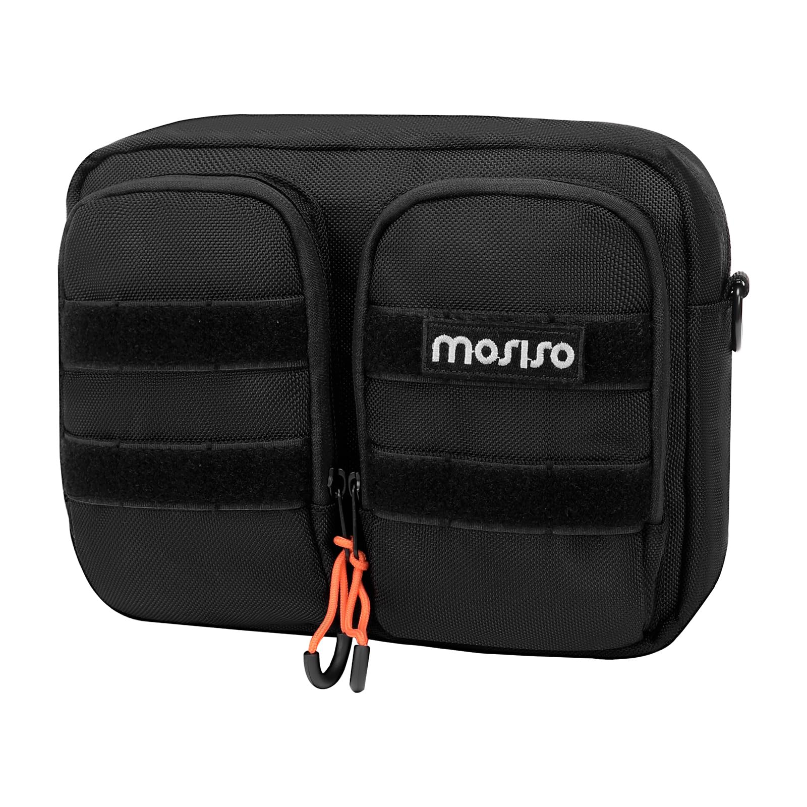 Mosiso Motorcycle Handlebar Bag, Universal Motorcycle Bag For Motorcycle Front Fork, Portable Motorcycle Tool Bag Motorbike Storage Accessory Pouch With 2 Front Zippered Pockets&Shoulder Strap, Black