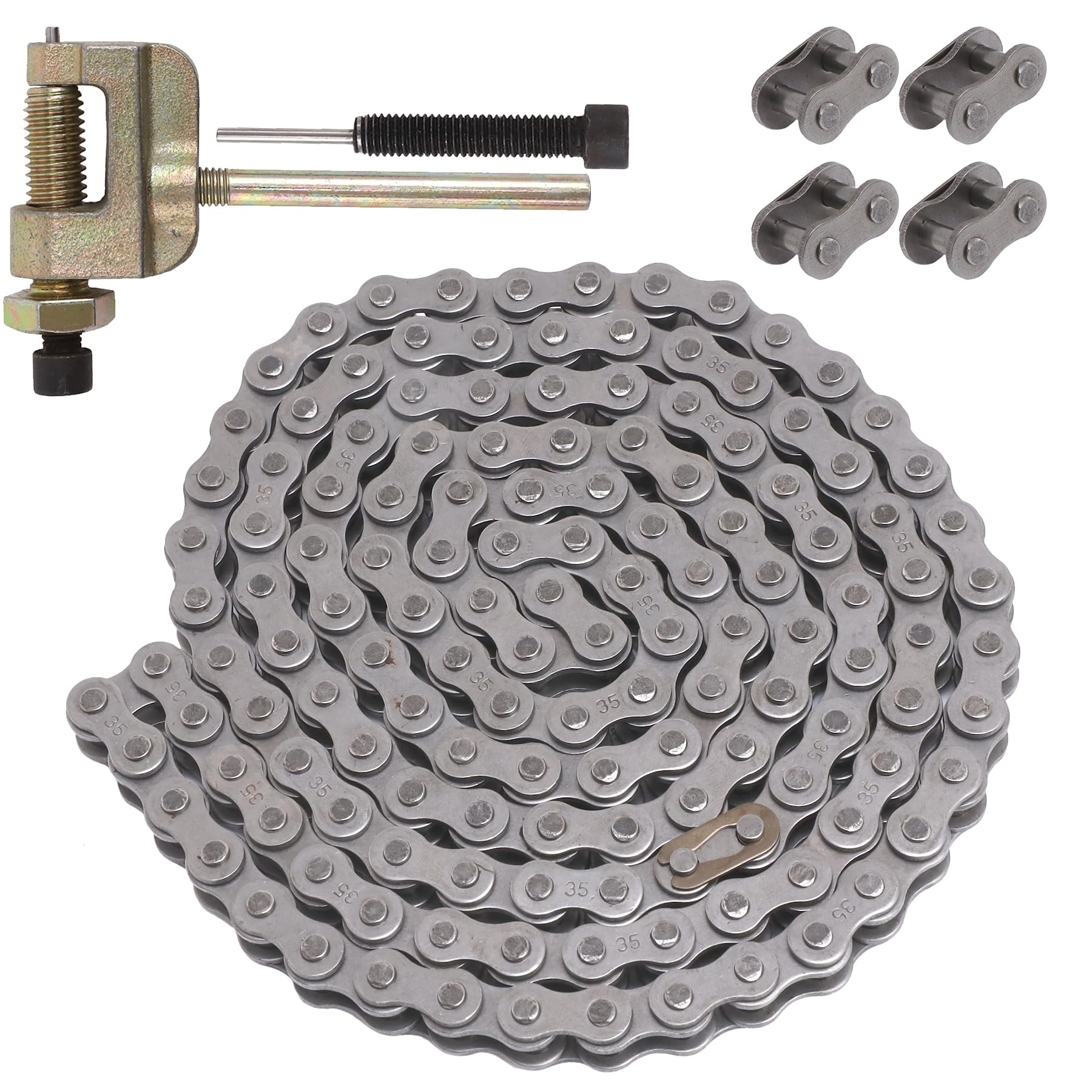 Plaxns 35 Roller Chain 140 Link+ Chain Breaker, Fit For Coleman Ct200U Cc100X Baja Doodle Bug Blitz Dirt Bug Racer Motor Sports Predator 212Cc Go Kart Cart Motovox Go Kart Mini Bike (With Master Link)