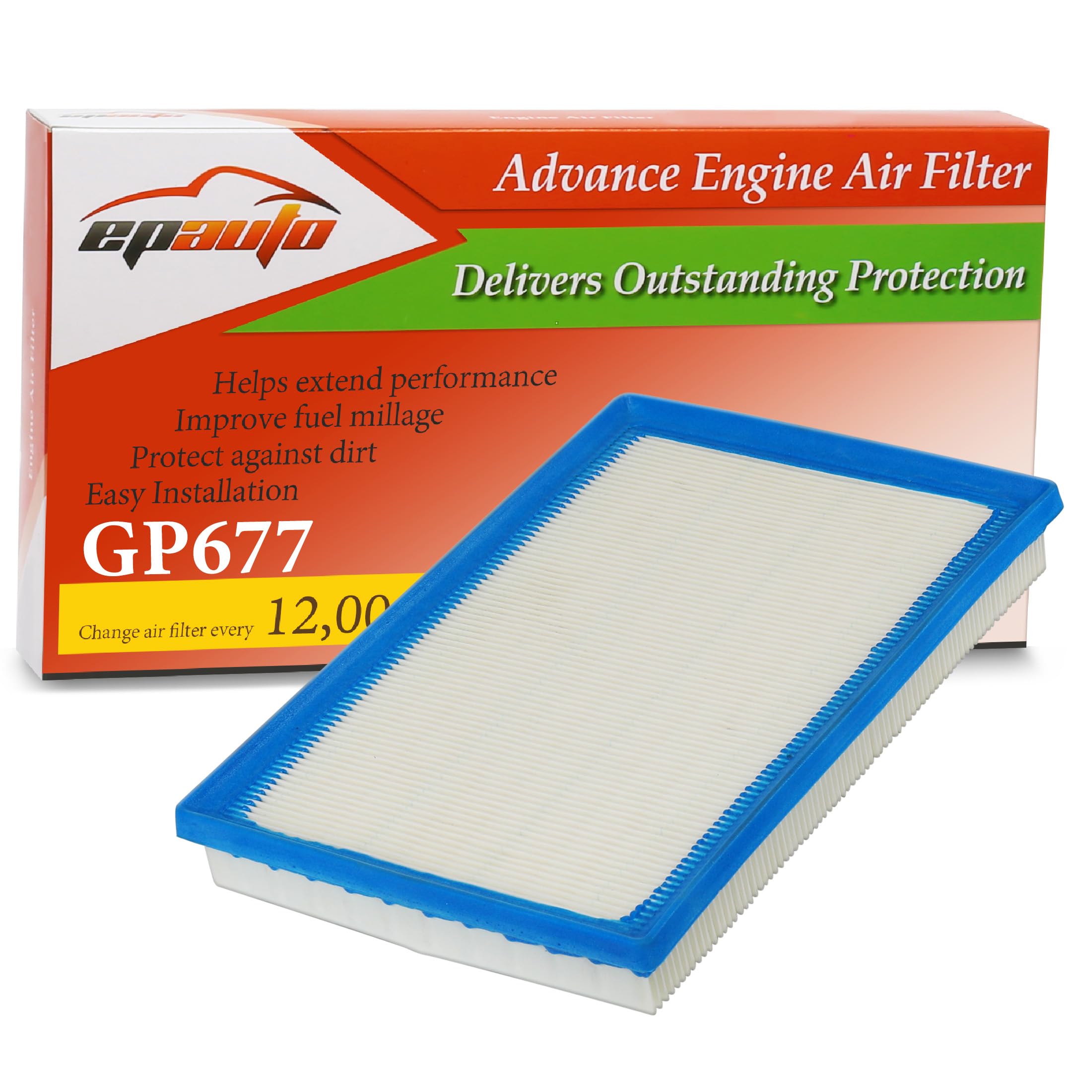 Epauto Gp677 (Ca10677) Replacement For Panel Engine Air Filter For Avalon Hybrid(2013-2018), Camry Hybrid(2012-2017), Rav4 Gas 2.5L(2013-2018),Es300H(2013-2018),Ls460(2007-2017)