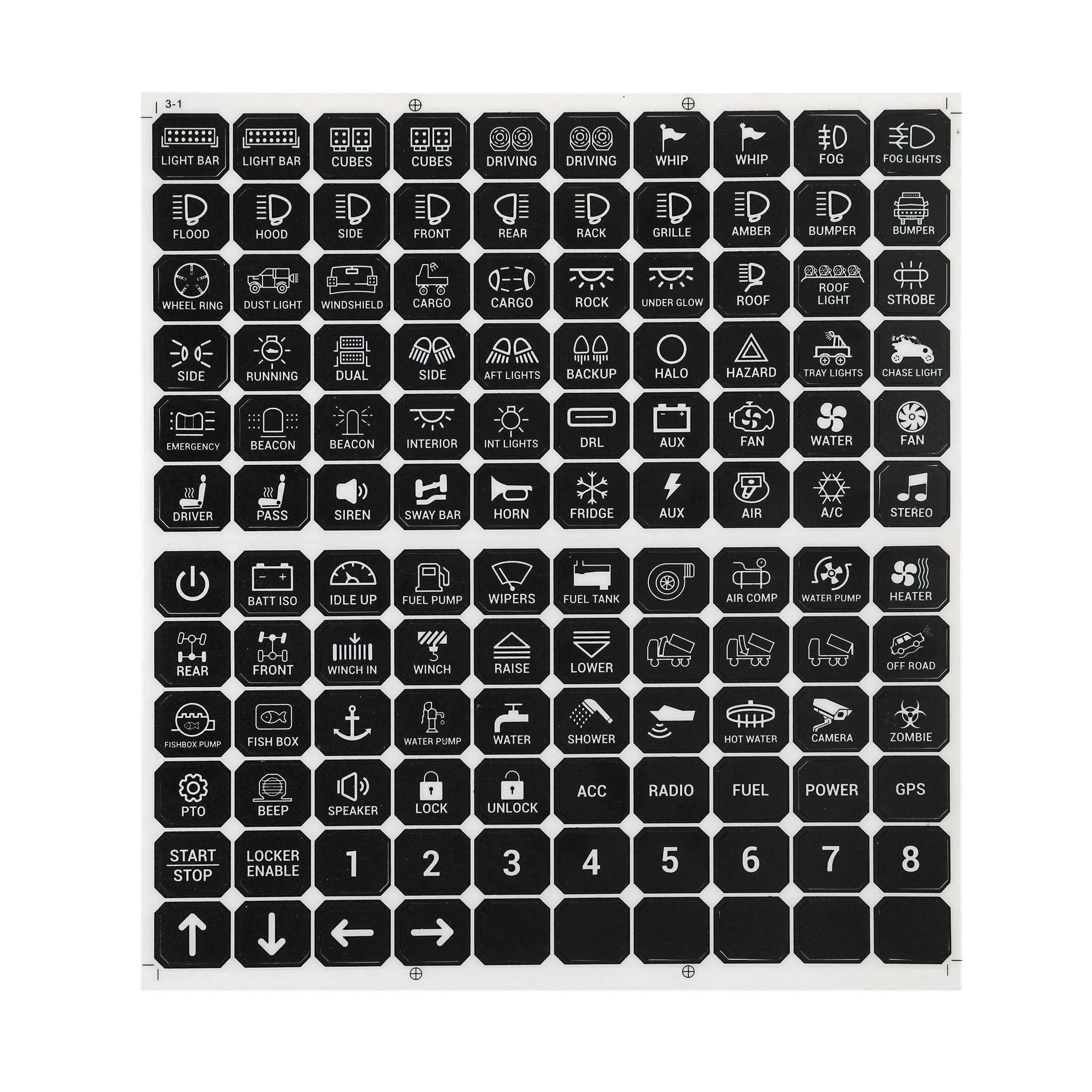 Auxbeam 120Pcs Switch Panel Sticker, Switch Label Kit For Auxbeam Switch Panel Ba80, Ga80, Bb80, Gb80, Bc60, Gc60, Ar-800 Fit For Car Boat Truck Vehicle Text Sticker, Black,White
