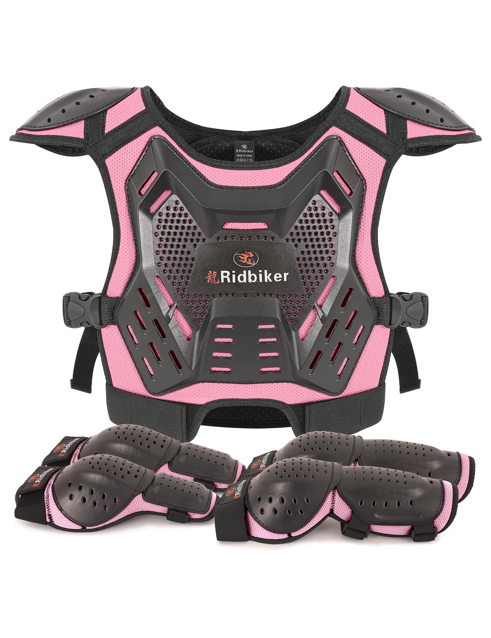 Kids Dirt Bike Gear Motocross Chest Protector Motorcycle Protective Gear Armor Vest Knee Guards Elbow Pads Dirt Bike Riding Gear For Baby Biker Atv (Pink)