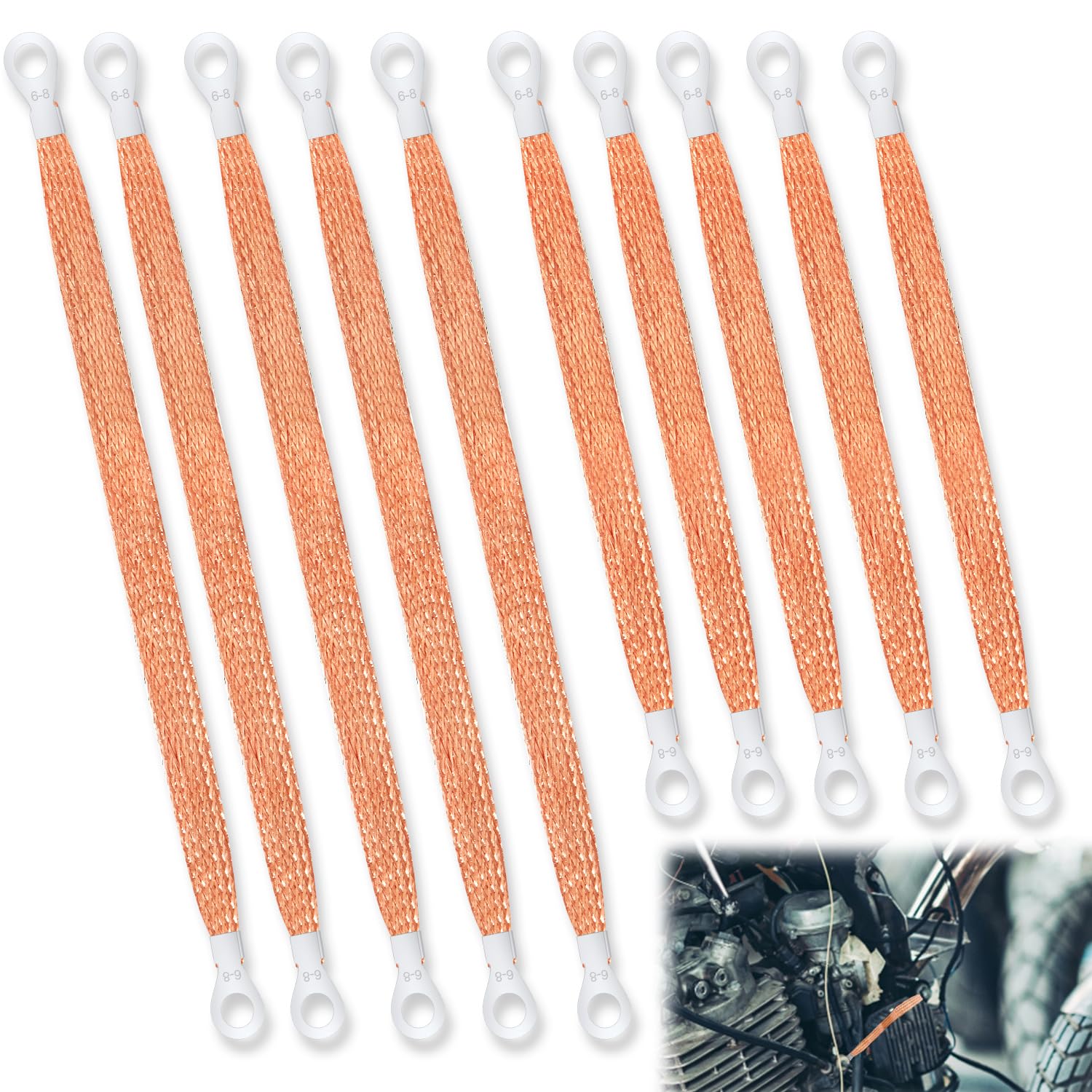 10Pcs Universal Automotive Ground Straps, 10/12 Inch Engine Ground Strap Kit Braided Copper Ground Straps Automotive Ground Strap Wire Ground Strap Connectors For Most Cars (Copper)