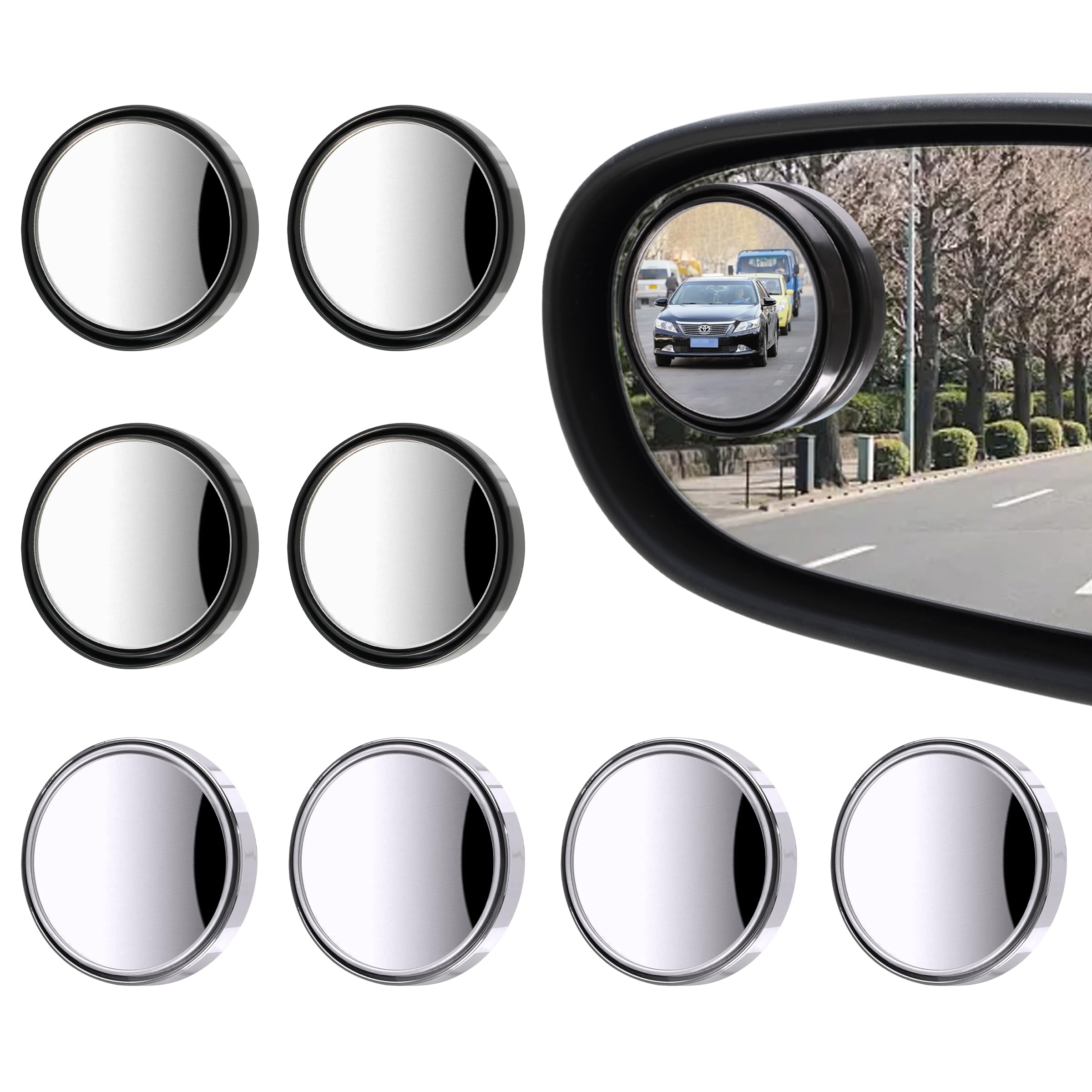 8 Pcs Blind Spot Mirrors For Car, 1.97’’ Round Hd Convex Mirror, 360° Wide Angle Side View Mirror With Abs Housing For A Wide Range Of Models (Black, Silver)