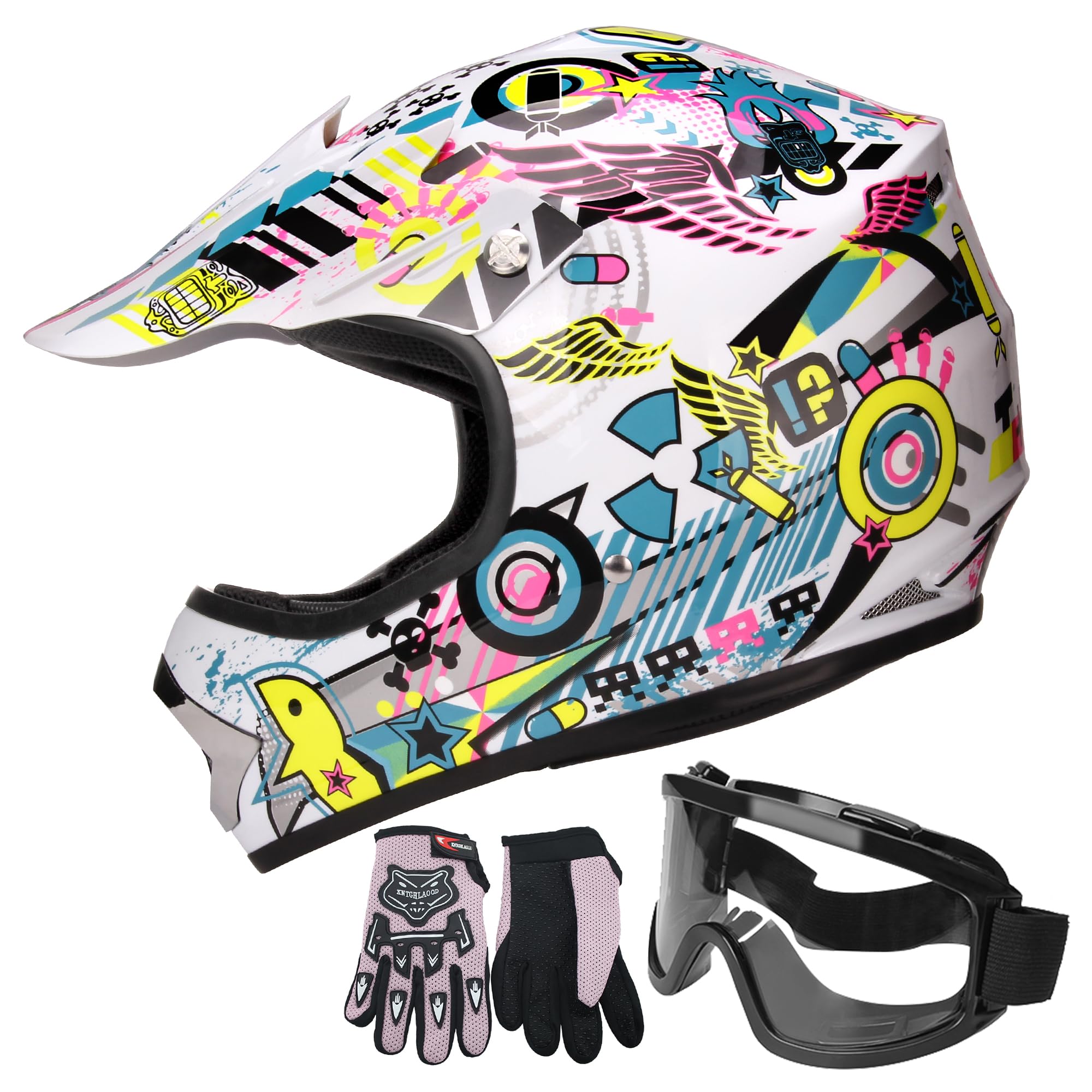 Jagasol Dot Youth Teenager Motocross Offroad Street Dirt Bike Helmet Bmx Mx Atv Helmet With Goggles (Small, White)