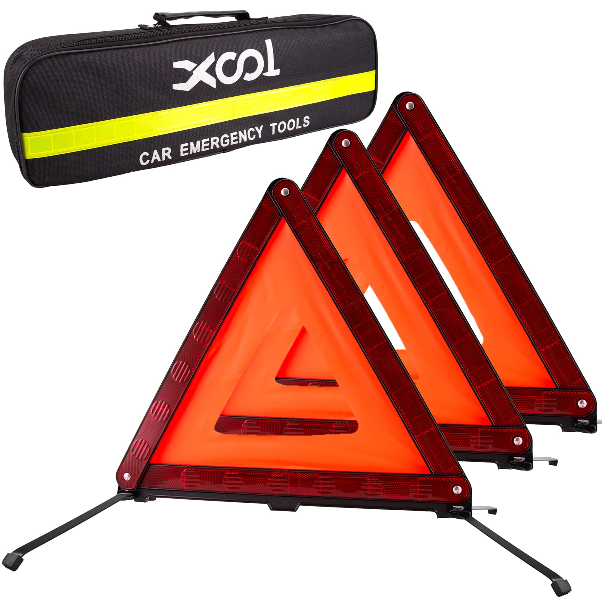 Xool Triple Warning Triangle Emergency Warning Triangle Reflector Safety Triangle Kit Suitable For Roadside Emergencies, 3-Pack